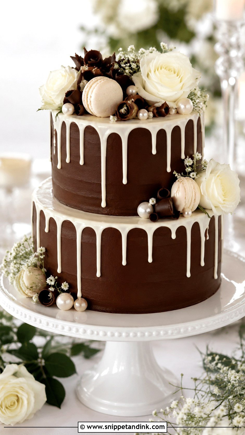 2 Tier Chocolate Wedding Cake With White Chocolate Drip - Snippet and Ink - 20 2 Tier Chocolate Cake Decoration Ideas for Wedding
