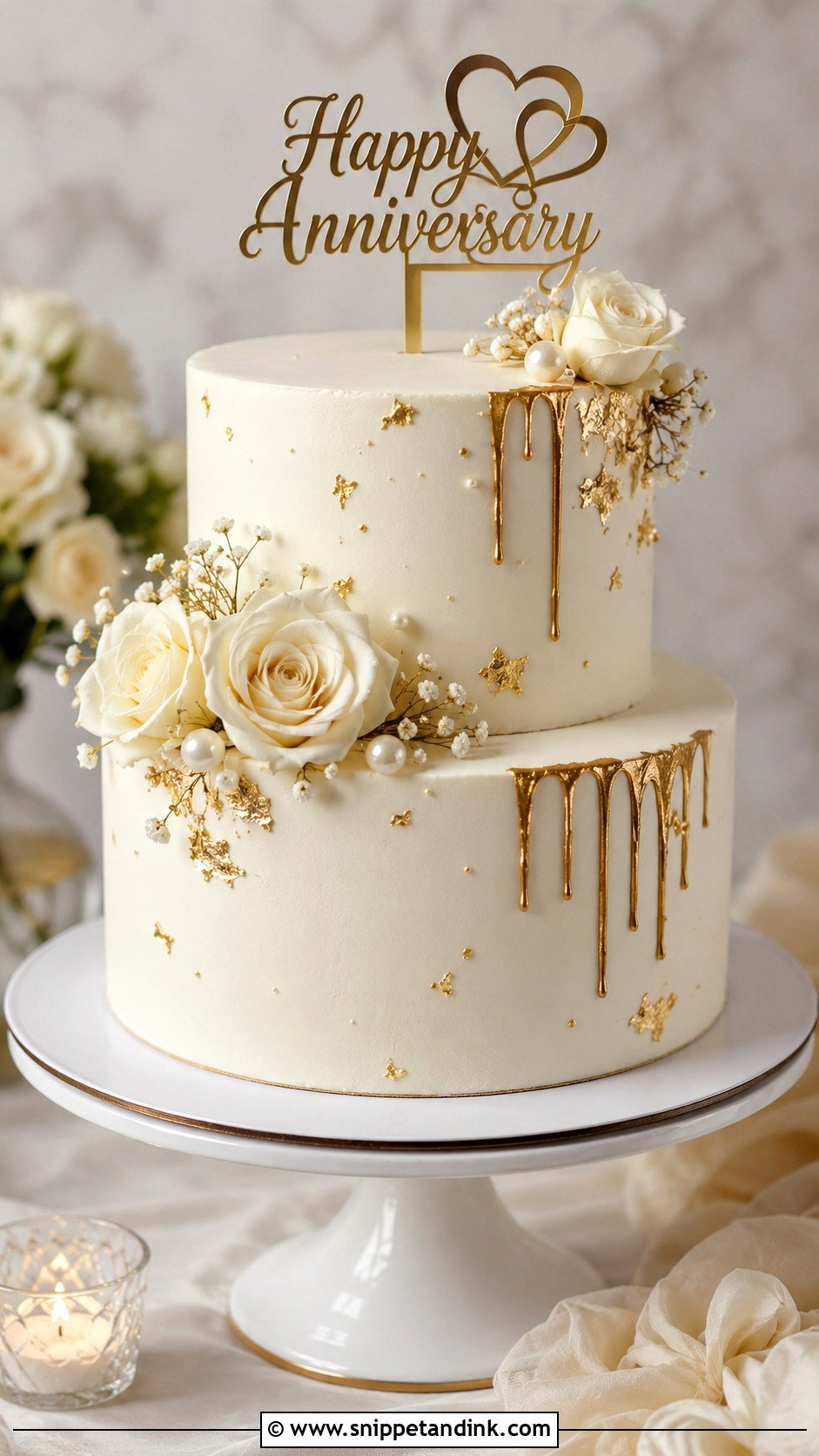 2 Tier Gold Anniversary Cake - Snippet and Ink - 20 2 Tier Anniversary Cake Designs