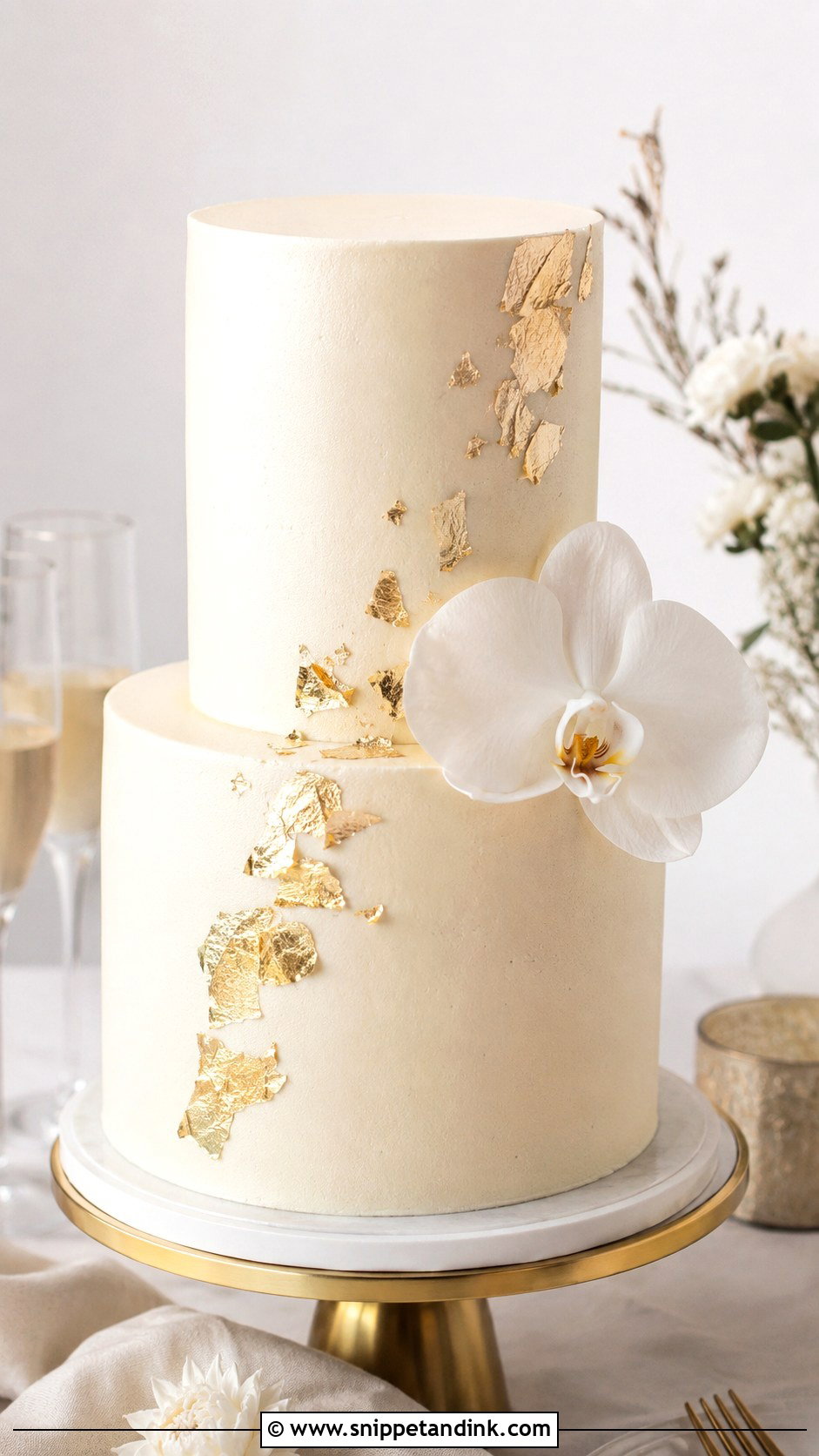 2 Tier Gold Leaf Wedding Cake - Snippet and Ink - 30 2 Tier Minimalist Wedding Cake Ideas