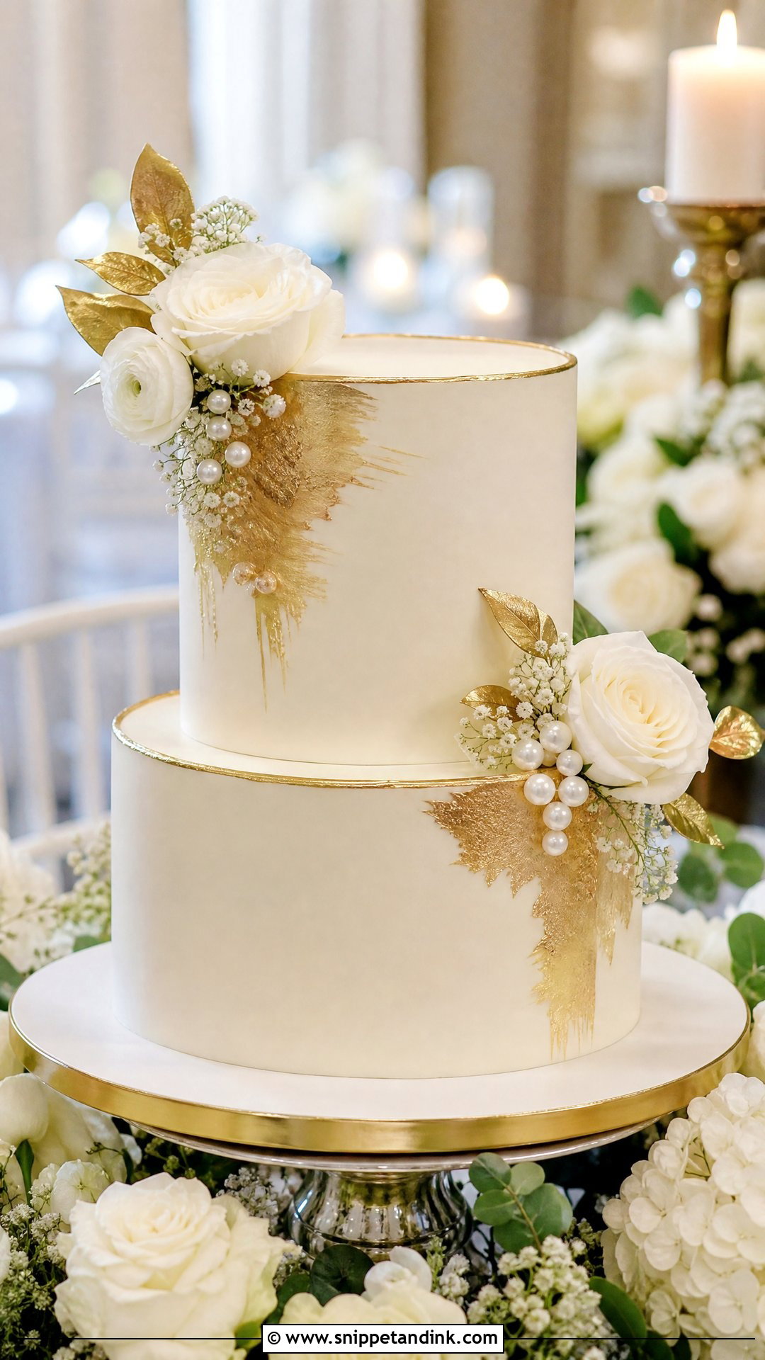 2 Tier Gold Wedding Cake - Snippet and Ink - 30 2 Tier Cake Ideas for Wedding