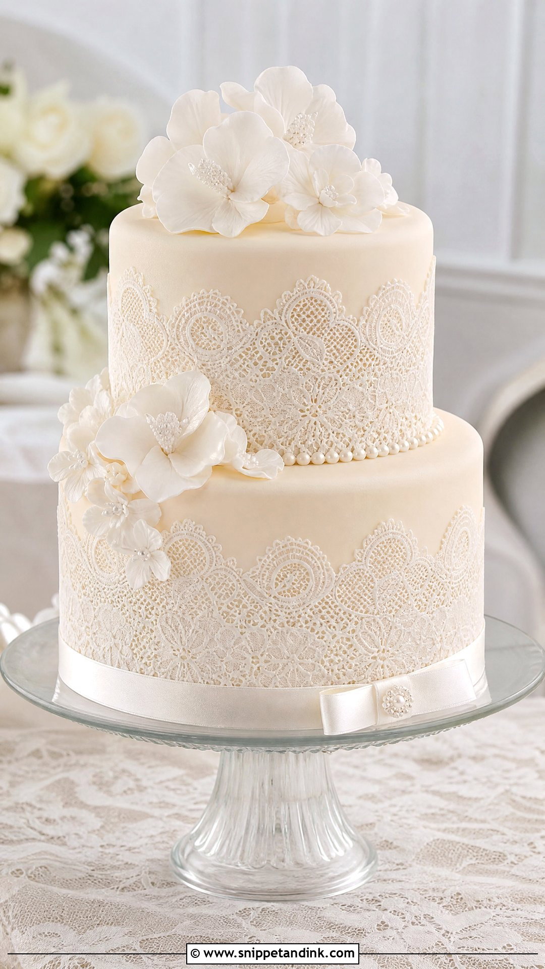 2 Tier Lace Wedding Cake - Snippet and Ink - 30 2 Tier Cake Ideas for Wedding