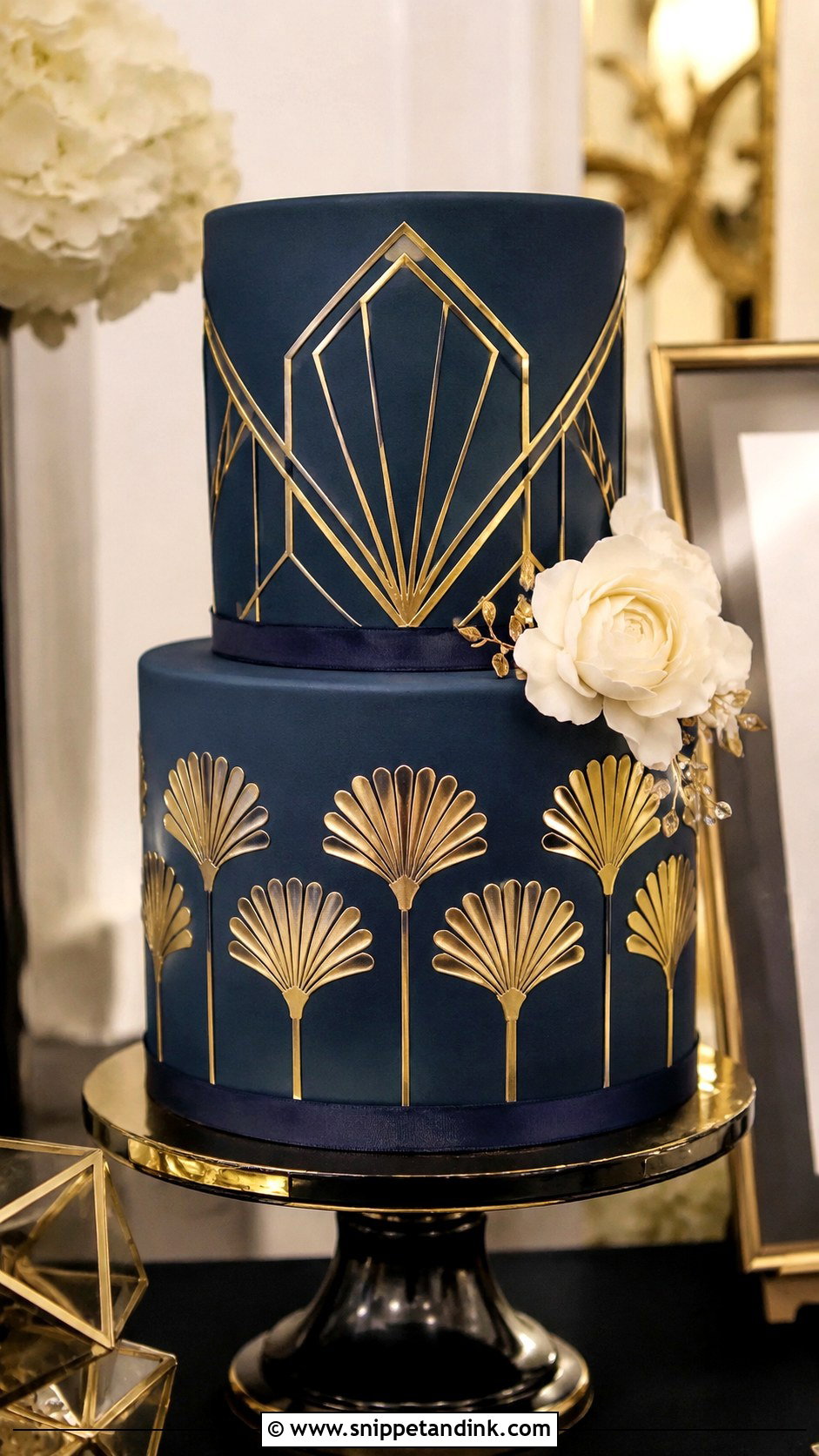 2 Tier Navy Blue And Gold Art Deco Wedding Cake - Snippet and Ink - 20 2 Tier Navy Blue and Gold Wedding Cake Ideas