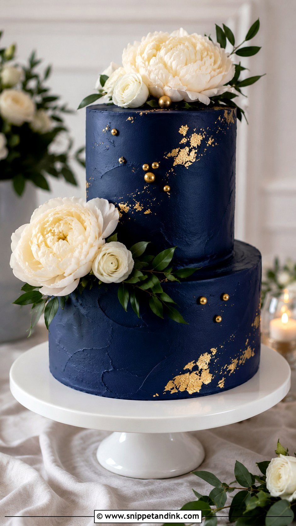 2 Tier Navy Blue And Gold Buttercream Wedding Cake - Snippet and Ink - 20 2 Tier Navy Blue and Gold Wedding Cake Ideas