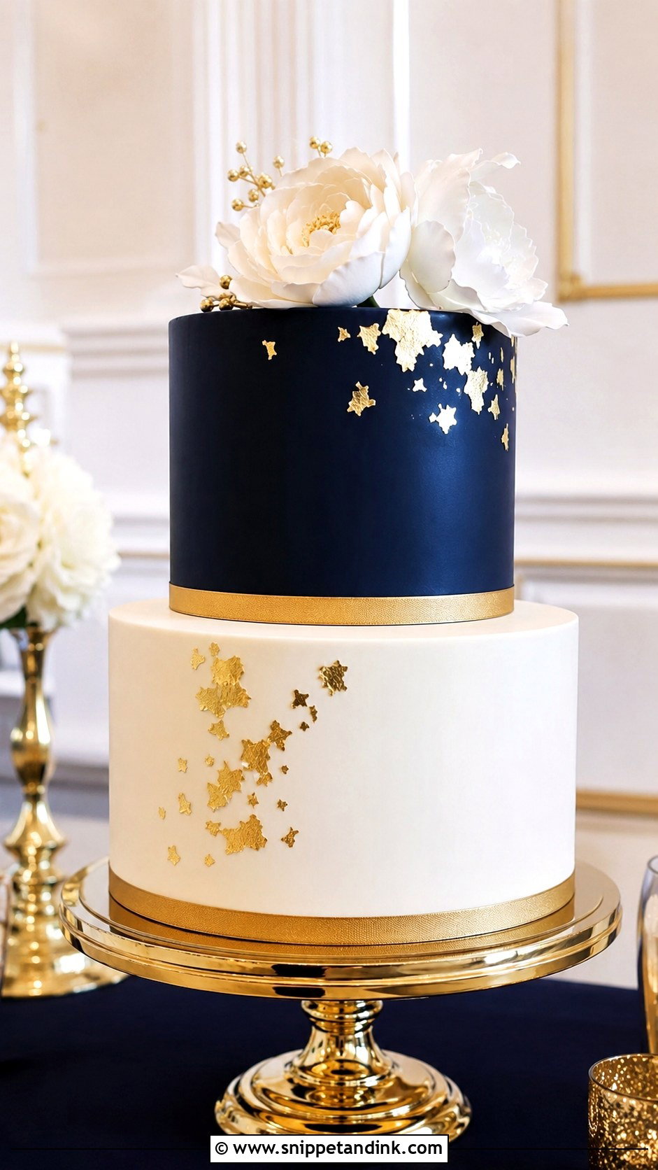 2 Tier Navy Blue And Gold Fondant Wedding Cake - Snippet and Ink - 20 2 Tier Navy Blue and Gold Wedding Cake Ideas