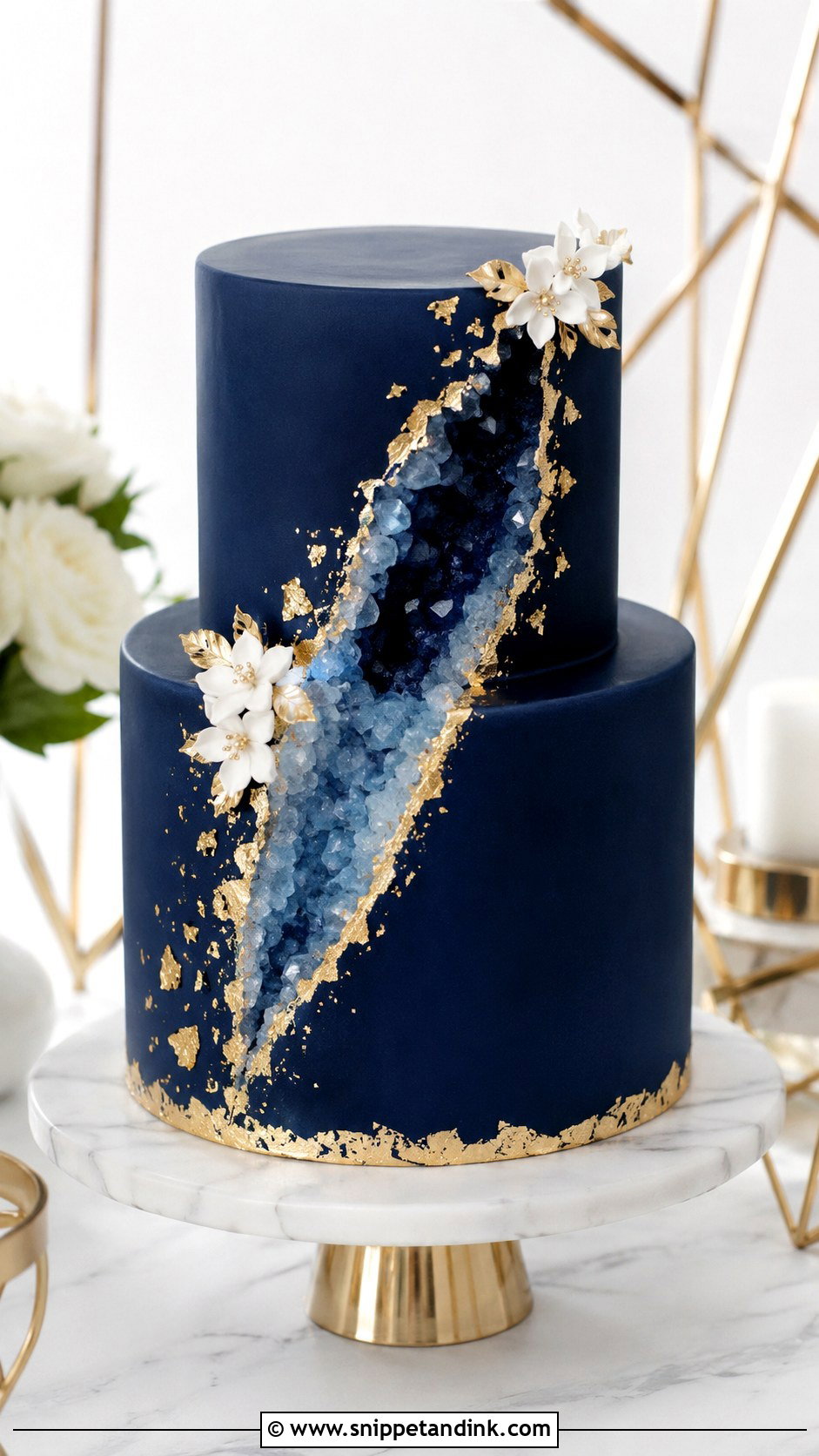2 Tier Navy Blue And Gold Geode Wedding Cake - Snippet and Ink - 20 2 Tier Navy Blue and Gold Wedding Cake Ideas