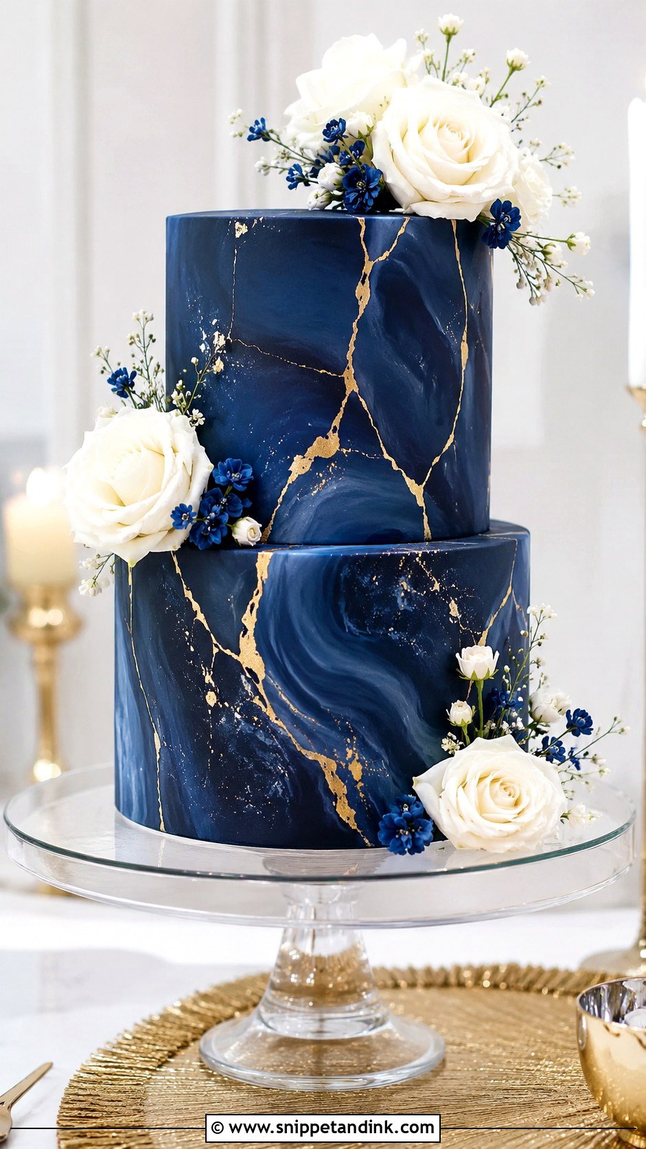 2 Tier Navy Blue And Gold Marble Wedding Cake - Snippet and Ink - 20 2 Tier Navy Blue and Gold Wedding Cake Ideas