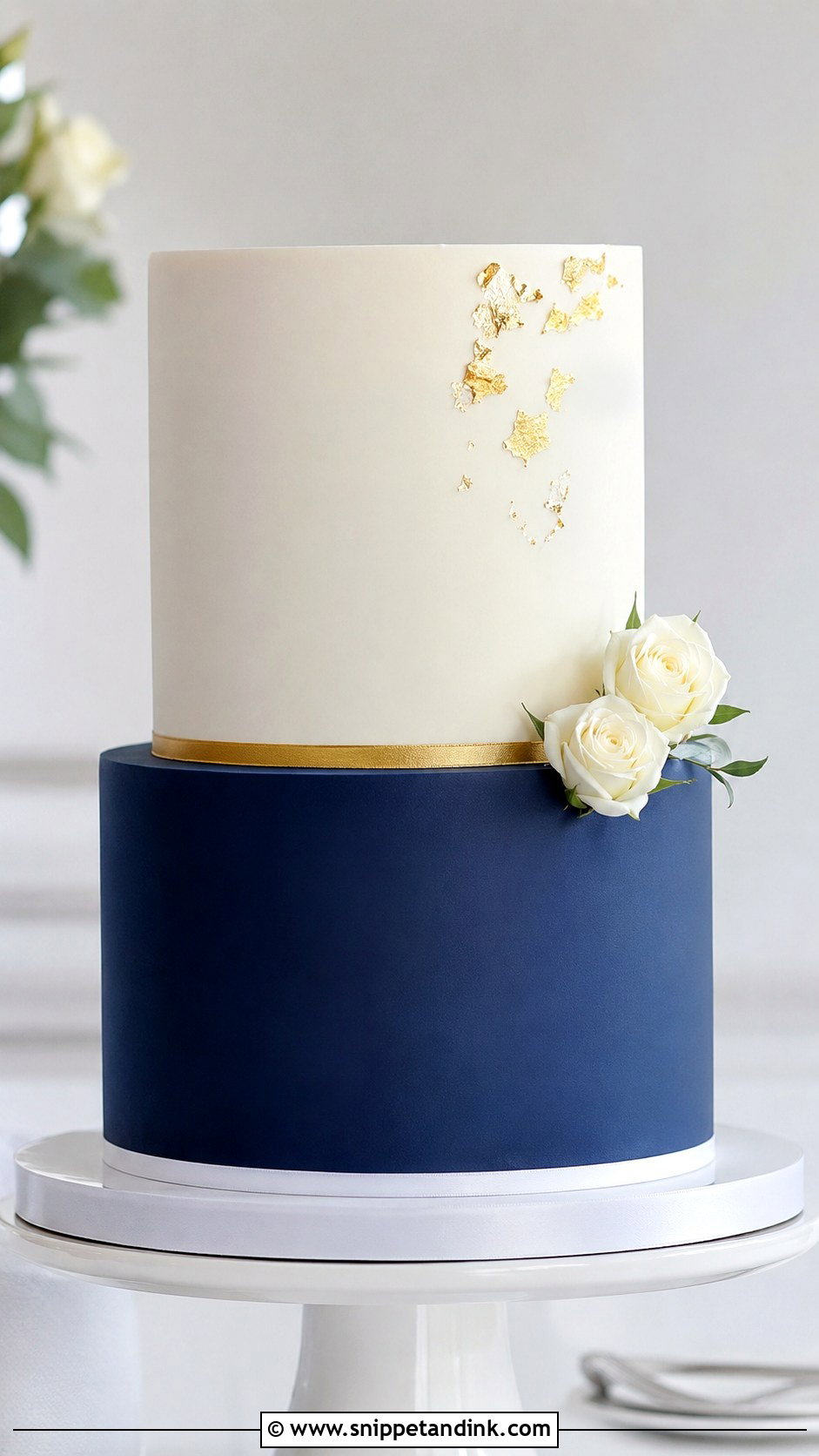 2 Tier Navy Blue And Gold Minimalist Wedding Cake - Snippet and Ink - 20 2 Tier Navy Blue and Gold Wedding Cake Ideas