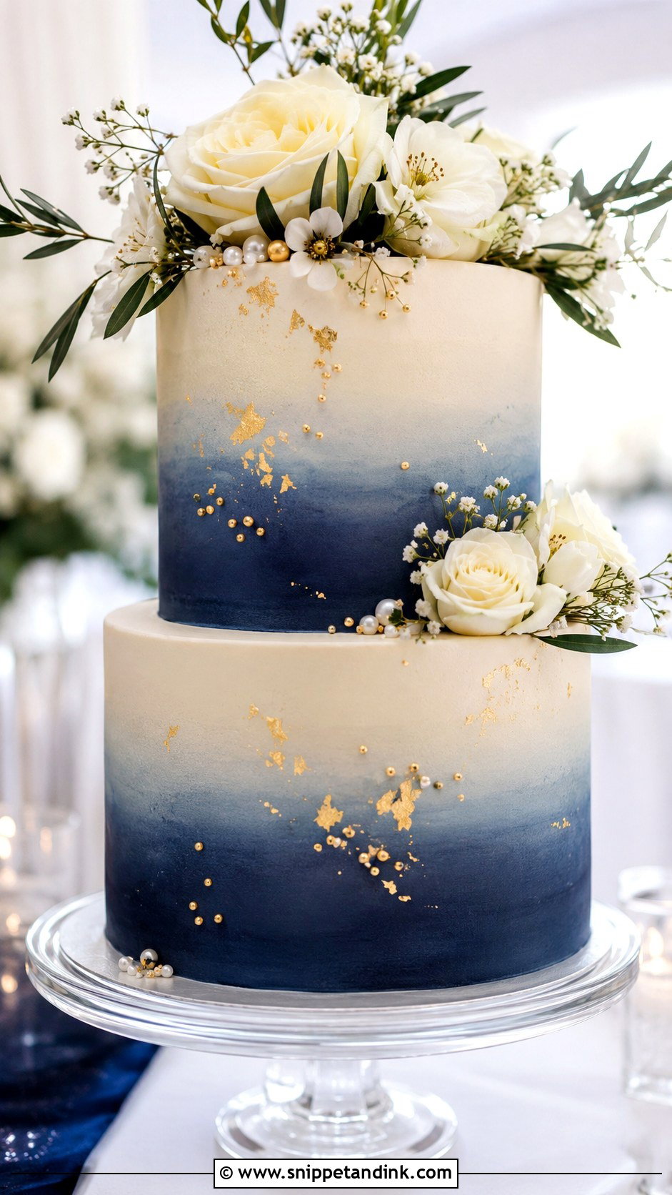 2 Tier Navy Blue And Gold Ombre Wedding Cake - Snippet and Ink - 20 2 Tier Navy Blue and Gold Wedding Cake Ideas