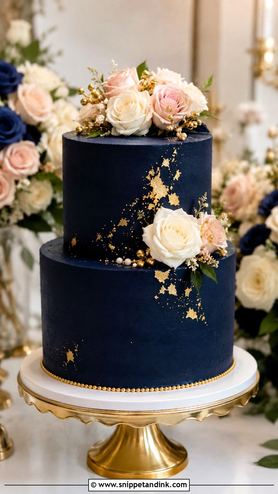 2 Tier Navy Blue And Gold Rose Wedding Cake - Snippet and Ink - 20 2 Tier Navy Blue and Gold Wedding Cake Ideas