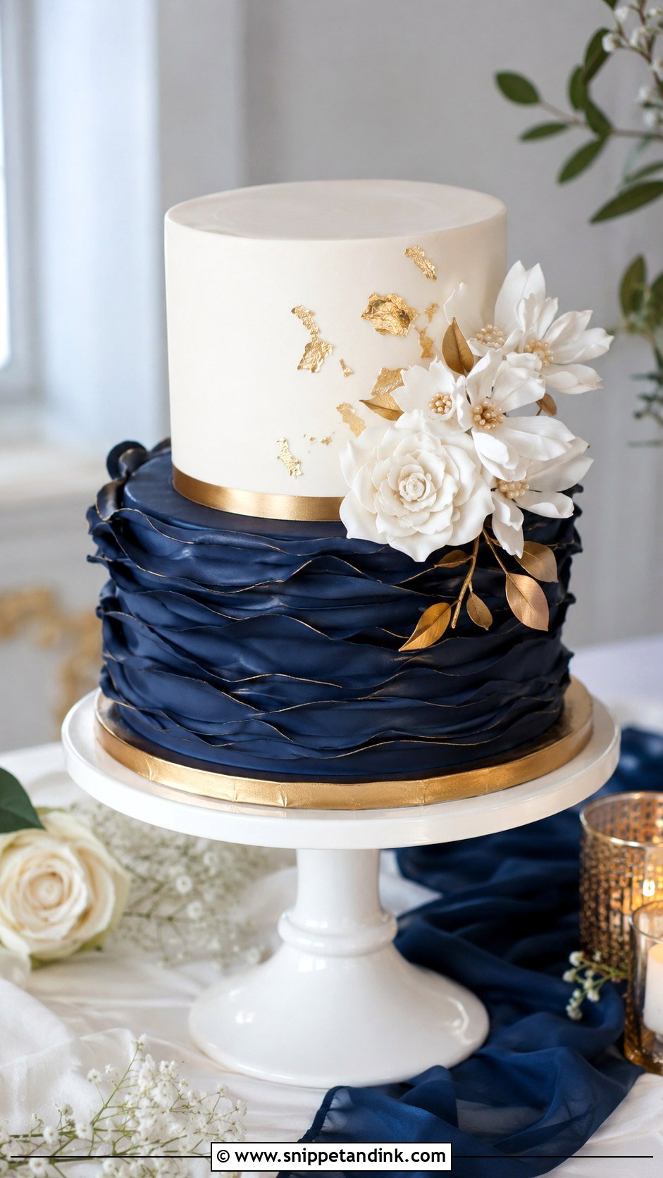 2 Tier Navy Blue And Gold Ruffle Wedding Cake - Snippet and Ink - 20 2 Tier Navy Blue and Gold Wedding Cake Ideas