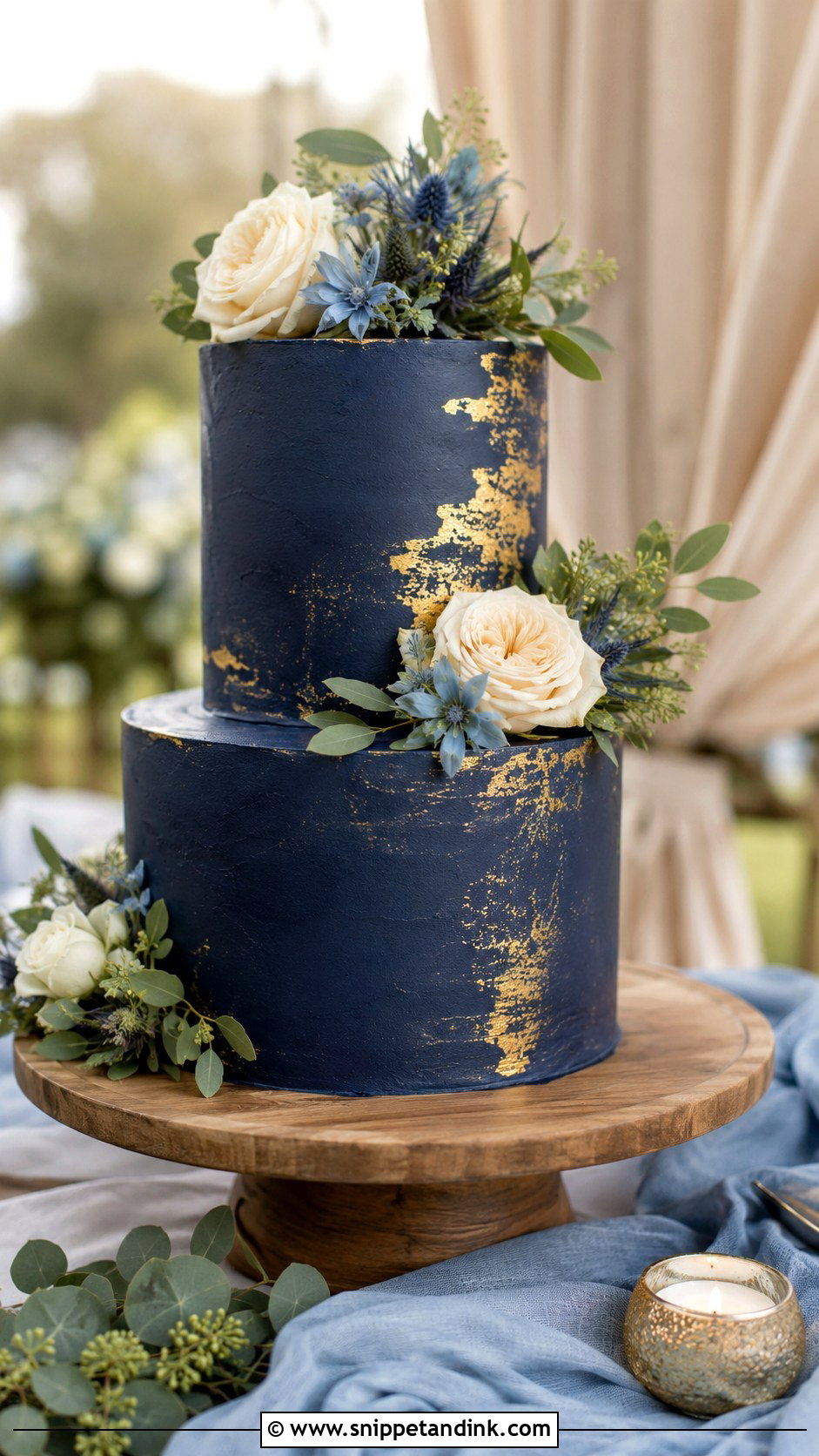 2 Tier Navy Blue And Gold Rustic Wedding Cake - Snippet and Ink - 20 2 Tier Navy Blue and Gold Wedding Cake Ideas