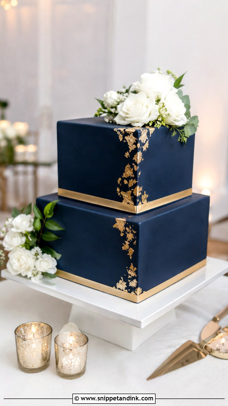 2 Tier Navy Blue And Gold Square Wedding Cake - Snippet and Ink - 20 2 Tier Navy Blue and Gold Wedding Cake Ideas