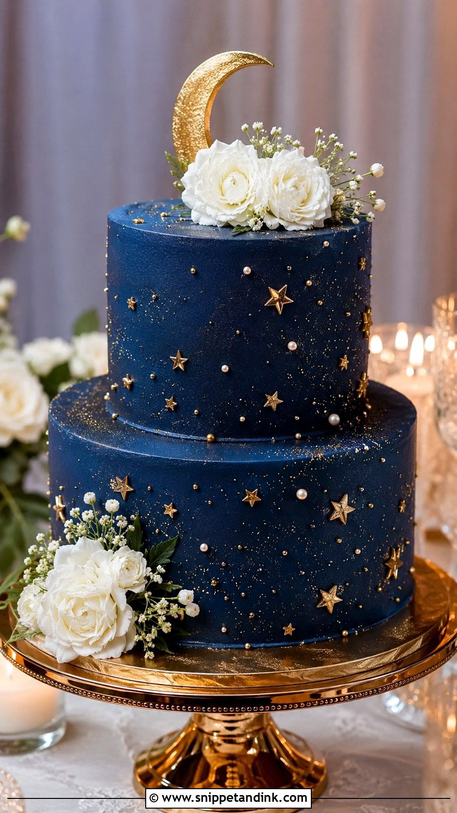 2 Tier Navy Blue And Gold Star Wedding Cake - Snippet and Ink - 20 2 Tier Navy Blue and Gold Wedding Cake Ideas