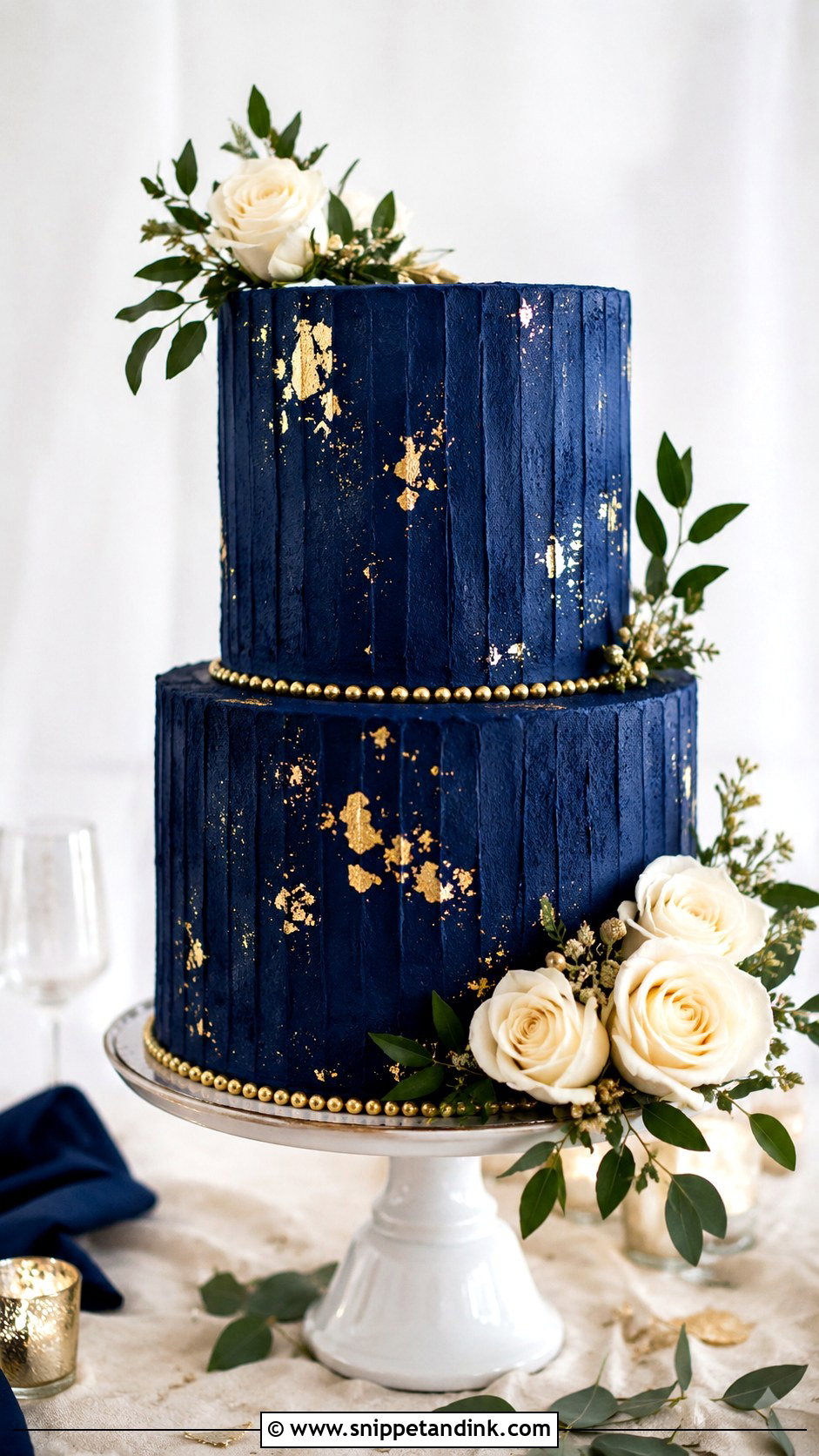 2 Tier Navy Blue And Gold Textured Wedding Cake - Snippet and Ink - 20 2 Tier Navy Blue and Gold Wedding Cake Ideas