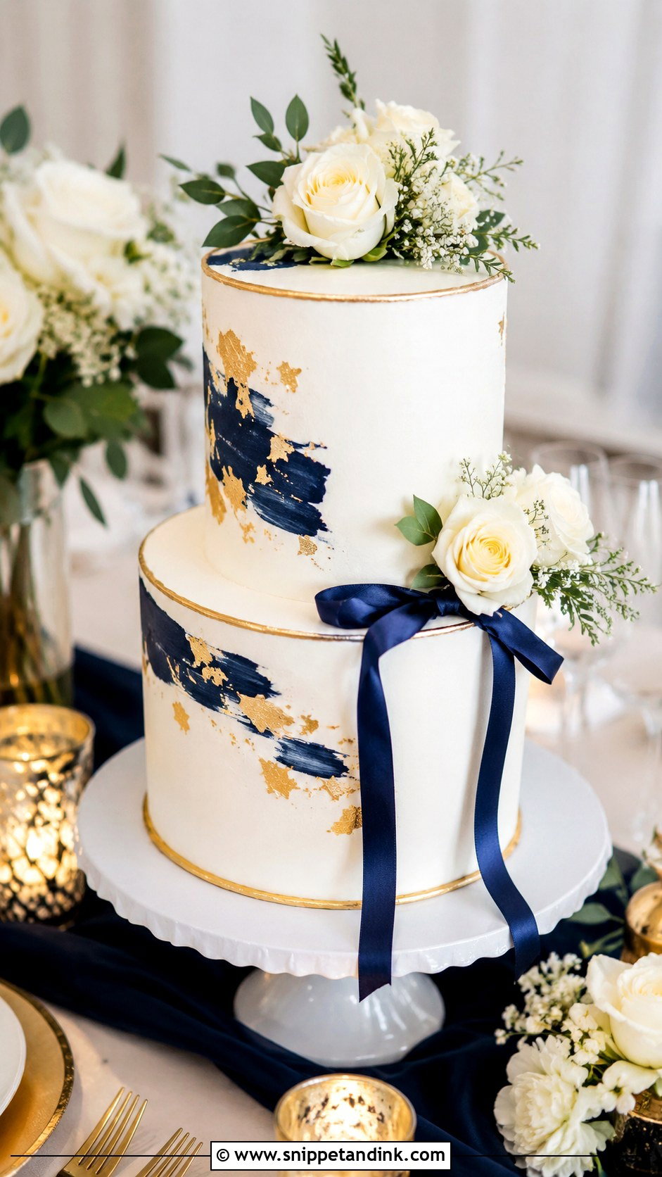 2 Tier Navy Blue And Gold White Wedding Cake - Snippet and Ink - 20 2 Tier Navy Blue and Gold Wedding Cake Ideas