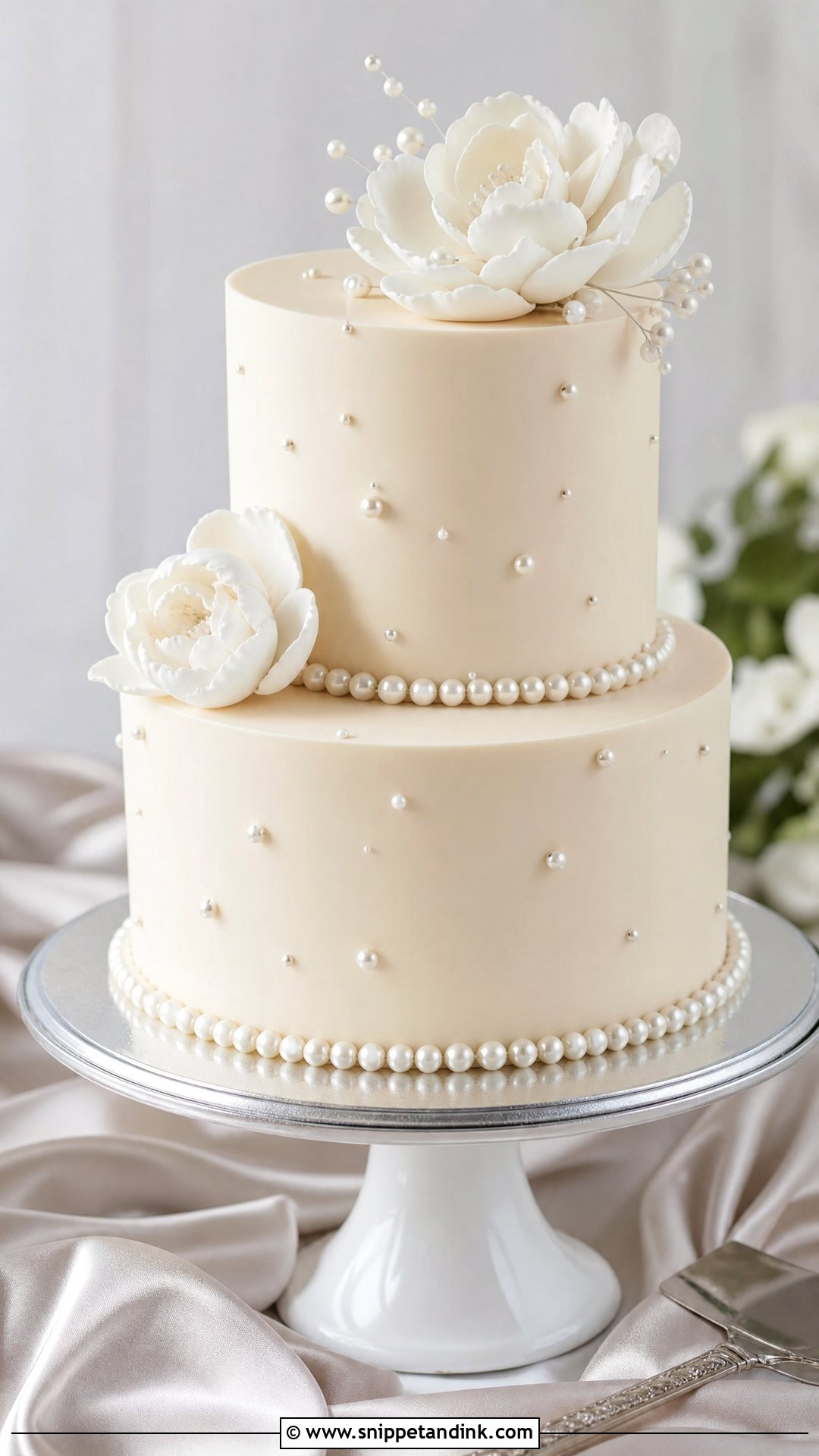 2 Tier Pearl Wedding Cake - Snippet and Ink - 30 2 Tier Cake Ideas for Wedding