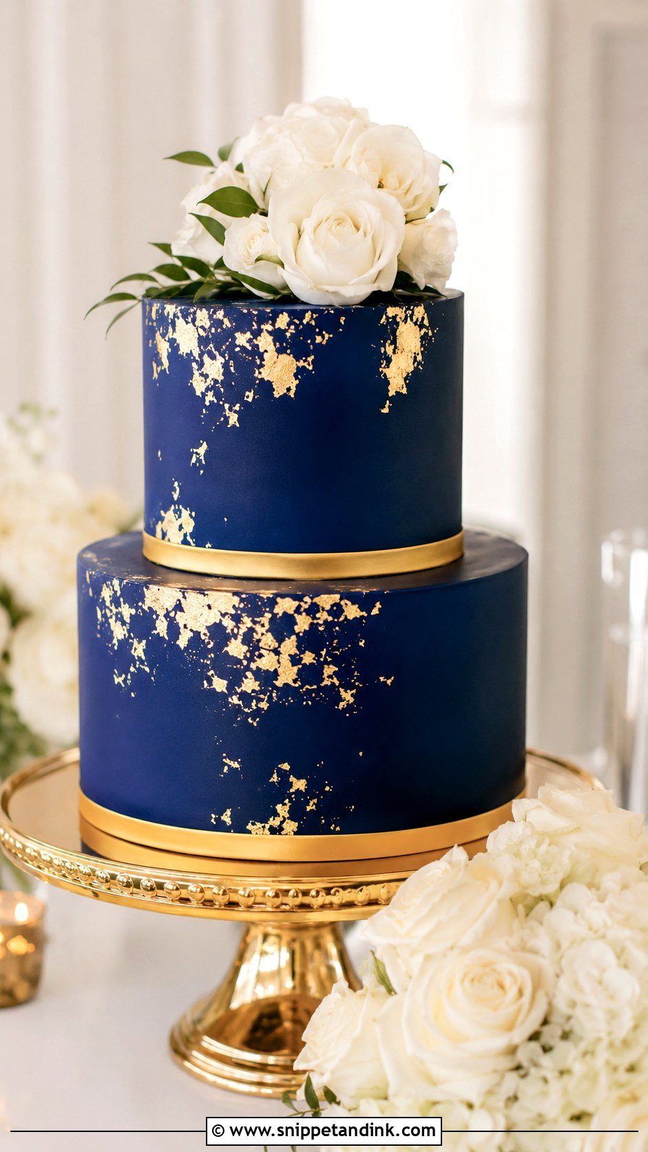 2 Tier Royal Blue And Gold Wedding Cake - Snippet and Ink - 20 2 Tier Royal Blue Wedding Cake Ideas