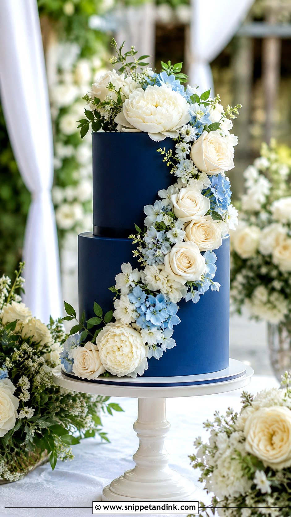 2 Tier Royal Blue Floral Wedding Cake - Snippet and Ink - 20 2 Tier Royal Blue Wedding Cake Ideas