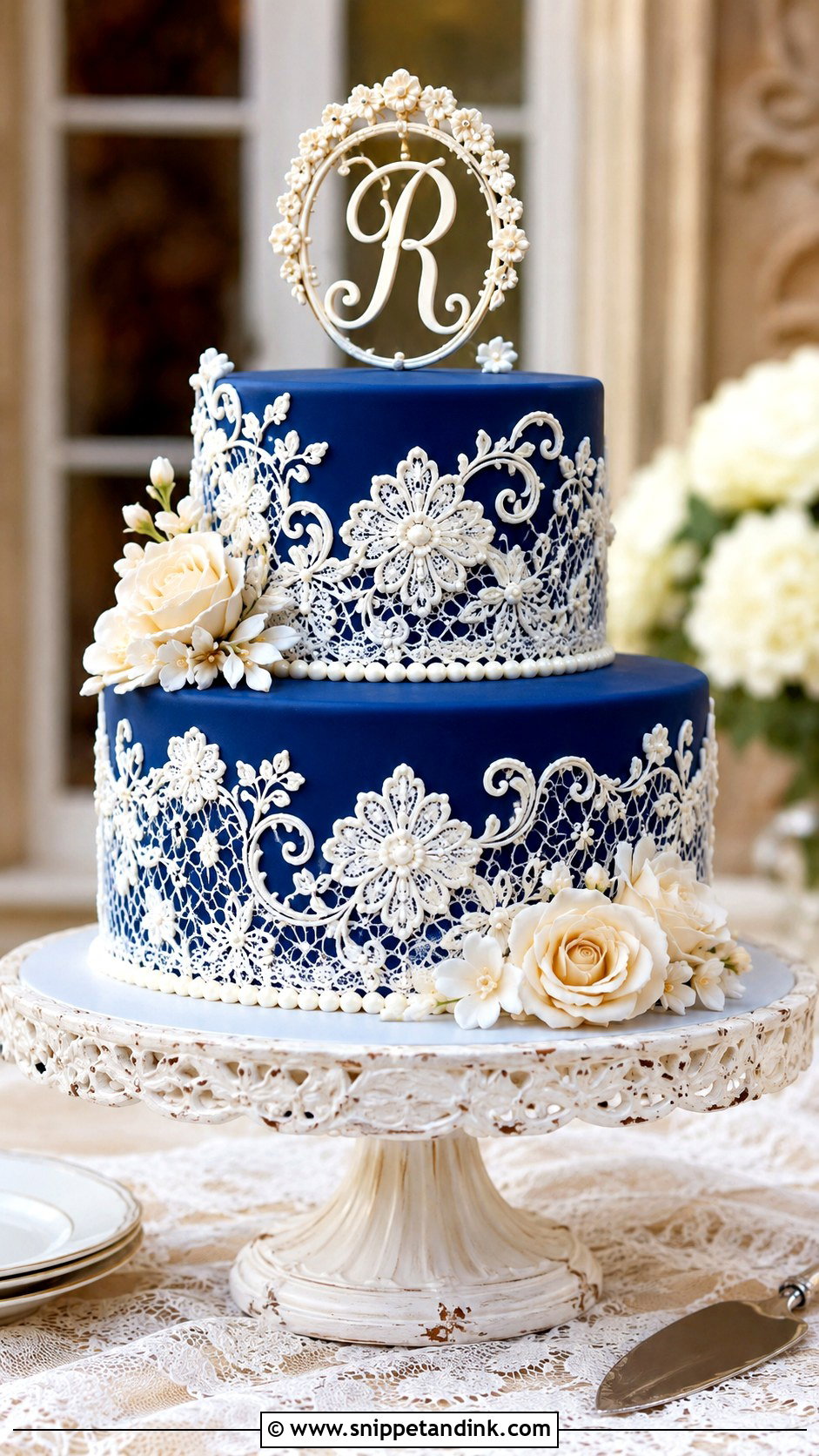 2 Tier Royal Blue Lace Wedding Cake - Snippet and Ink - 20 2 Tier Royal Blue Wedding Cake Ideas