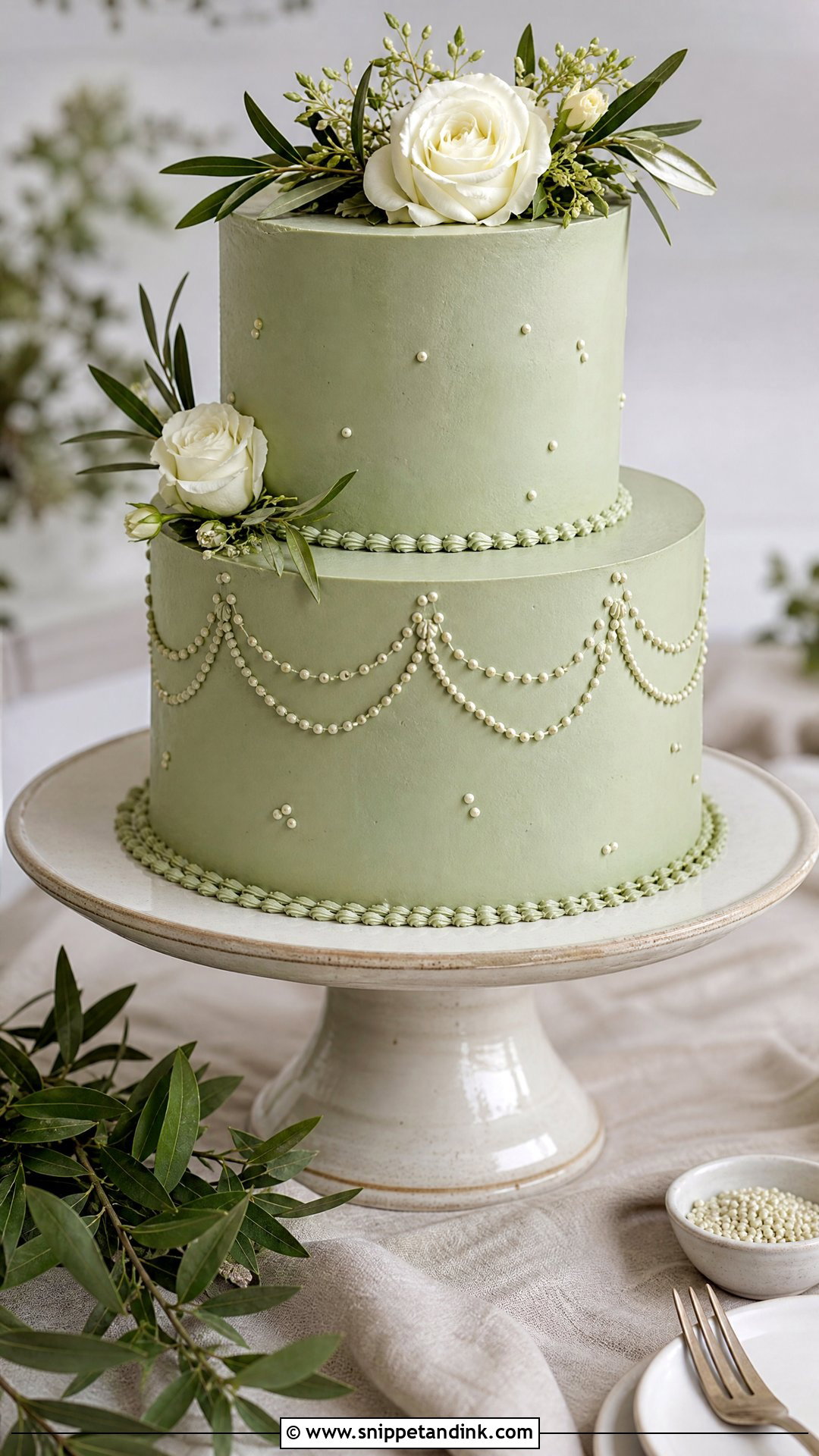 2 Tier Sage Green Wedding Cake - Snippet and Ink - 30 2 Tier Cake Ideas for Wedding