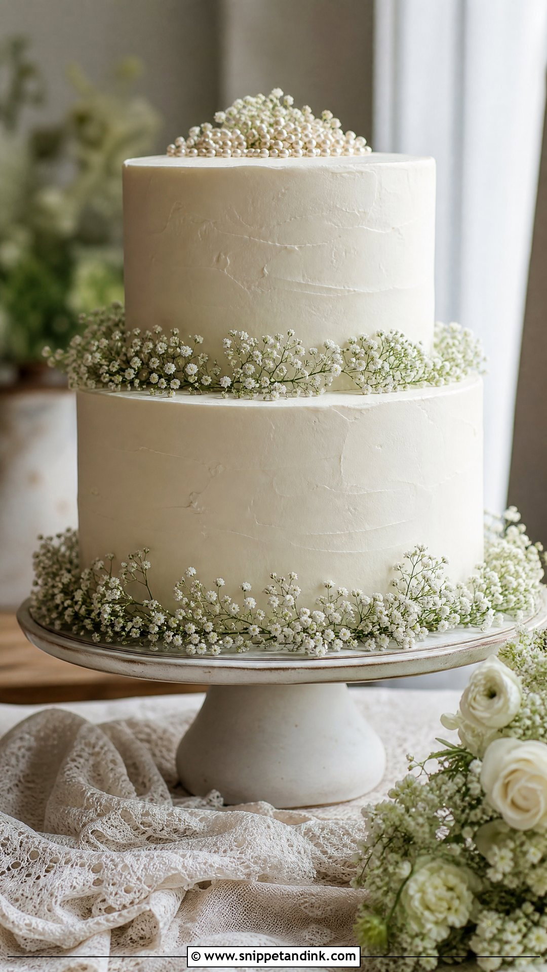 2 Tier Wedding Cake With Babys Breath - Snippet and Ink - 30 2 Tier Cake Designs for Wedding