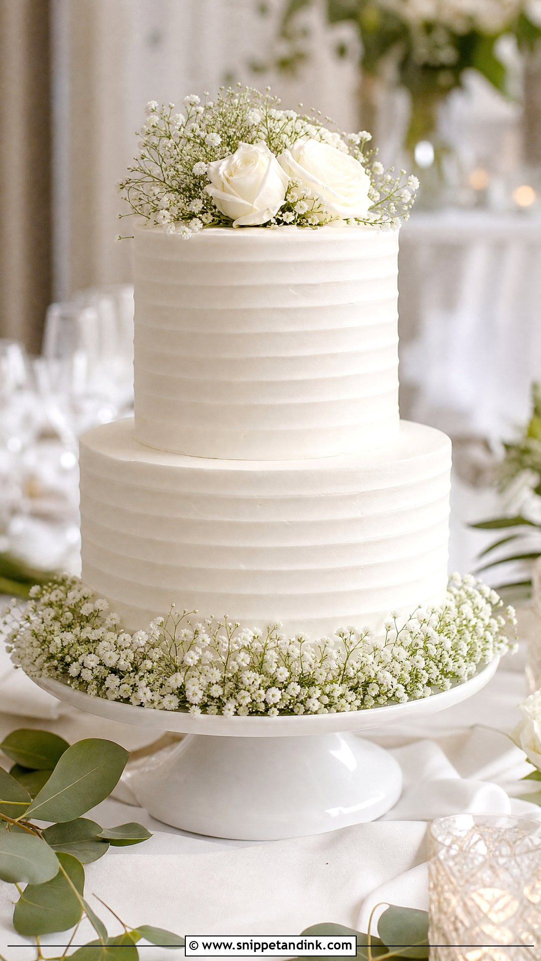 2 Tier Wedding Cake With Babys Breath - Snippet and Ink - 20 Simple Elegant 2 Tier Wedding Cakes