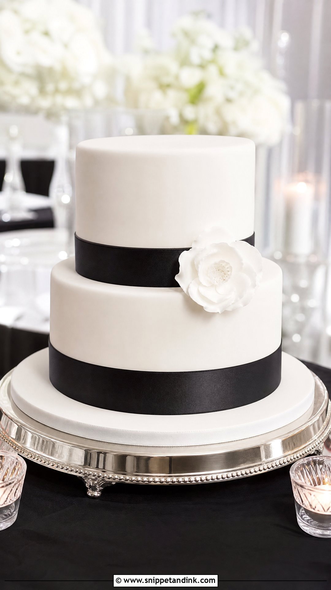 2 Tier Wedding Cake With Black Ribbon - Snippet and Ink - 20 Simple Classy 2 Tier Wedding Cake Ideas