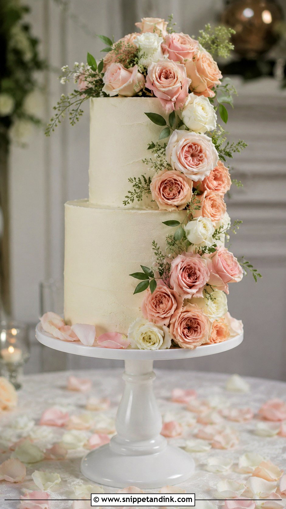 2 Tier Wedding Cake With Cascading Roses - Snippet and Ink - 20 2 Tier Wedding Cake Ideas with Roses