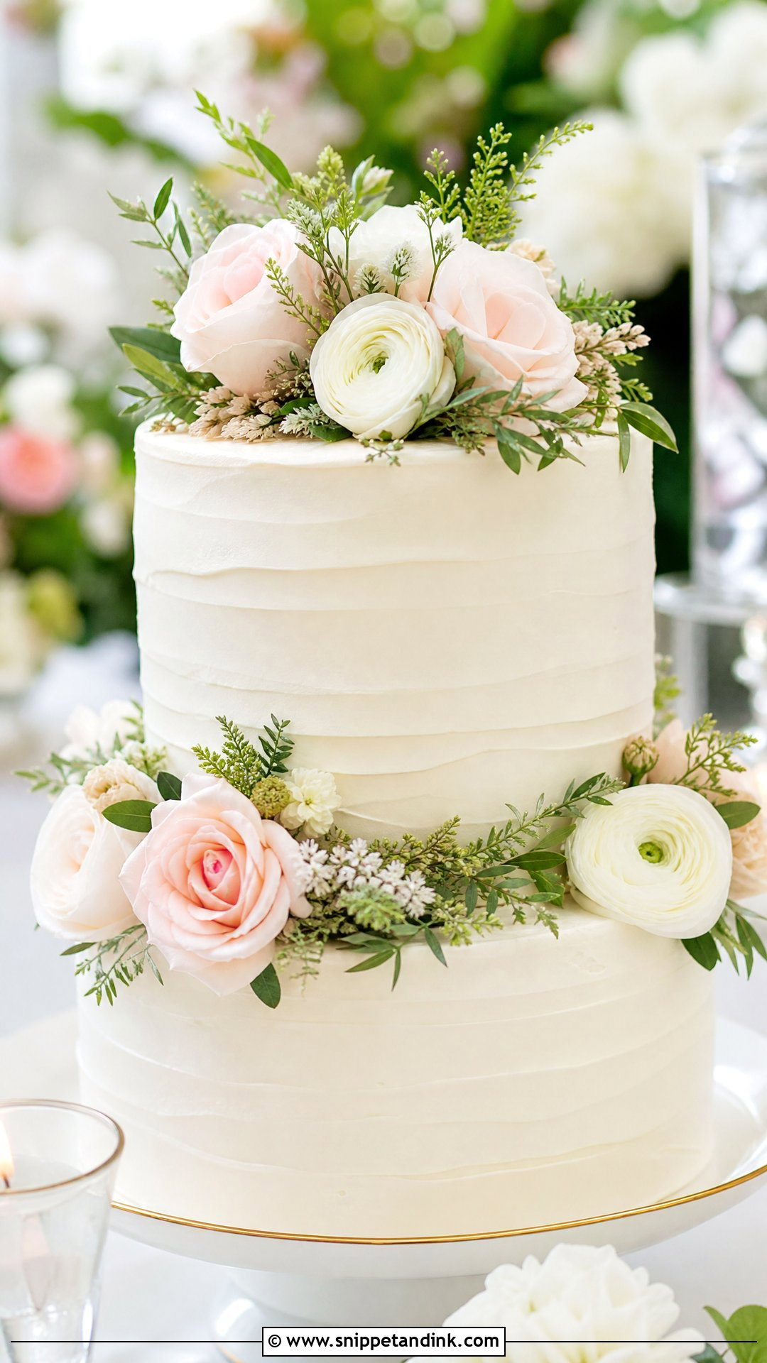 2 Tier Wedding Cake With Fresh Flowers - Snippet and Ink - 20 Simple Elegant 2 Tier Wedding Cakes
