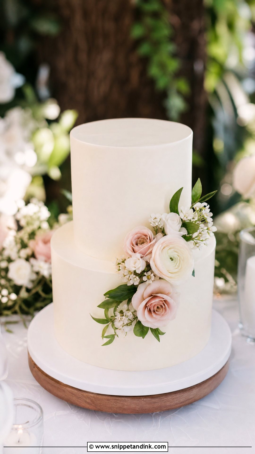 2 Tier Wedding Cake With Fresh Flowers - Snippet and Ink - 20 Simple Classy 2 Tier Wedding Cake Ideas