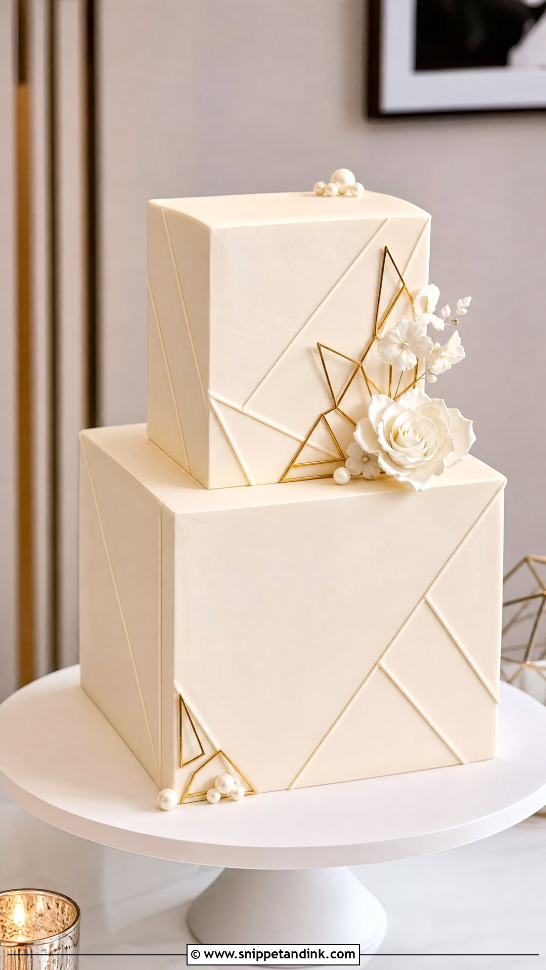 2 Tier Wedding Cake With Geometric Detail - Snippet and Ink - 30 2 Tier Cake Designs for Wedding