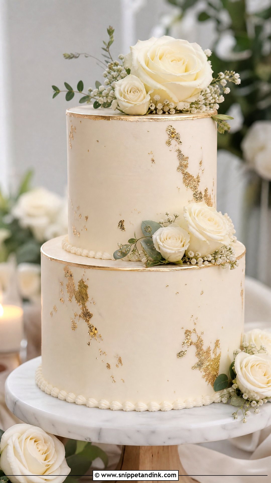 2 Tier Wedding Cake With Gold Accents - Snippet and Ink - 30 2 Tier Cake Designs for Wedding