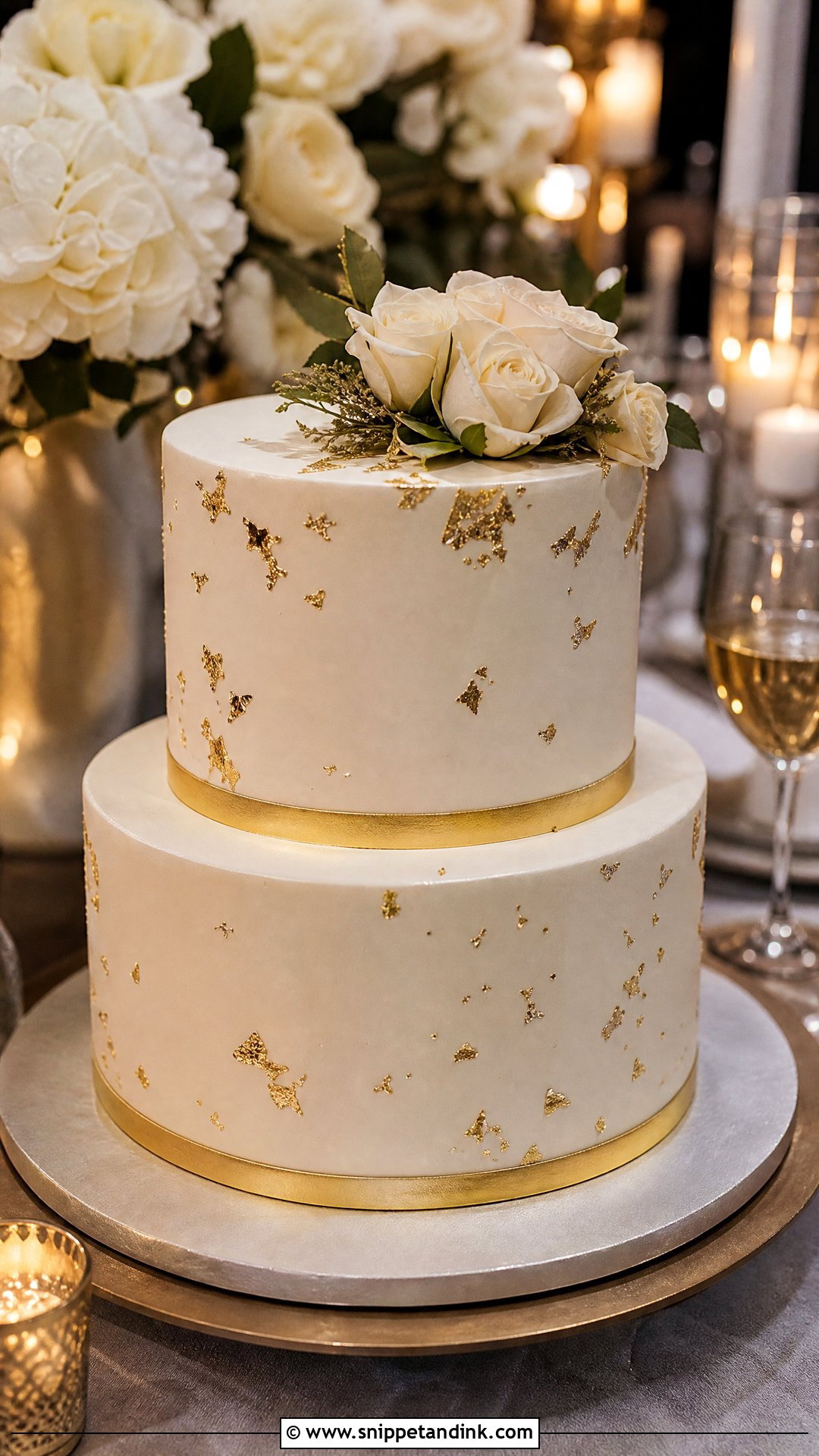 2 Tier Wedding Cake With Gold Accents - Snippet and Ink - 20 Simple Classy 2 Tier Wedding Cake Ideas