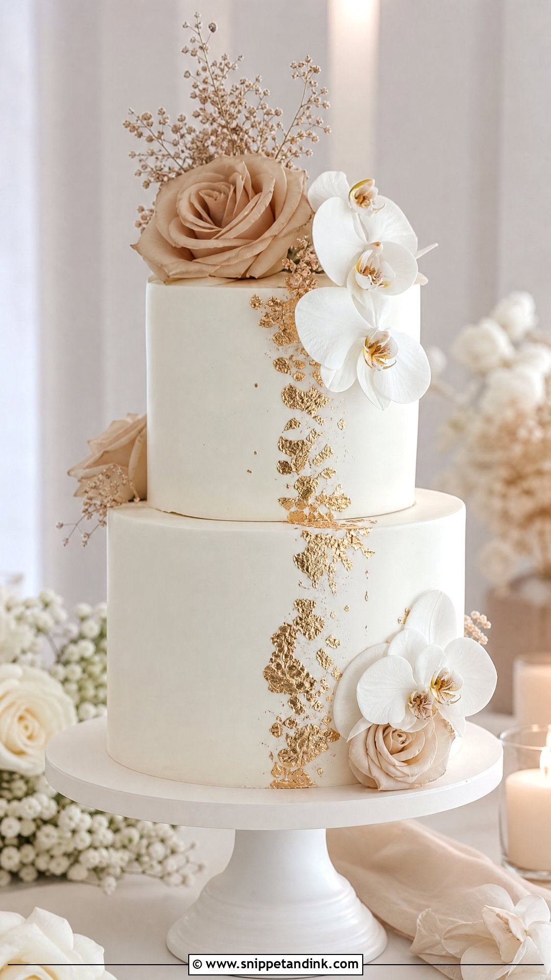2 Tier Wedding Cake With Gold Leaf - Snippet and Ink - 20 Simple Elegant 2 Tier Wedding Cakes