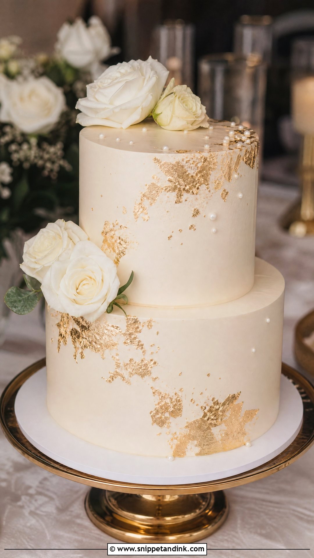 2 Tier Wedding Cake With Gold - Snippet and Ink - 25 2 Tier Wedding Cake Ideas