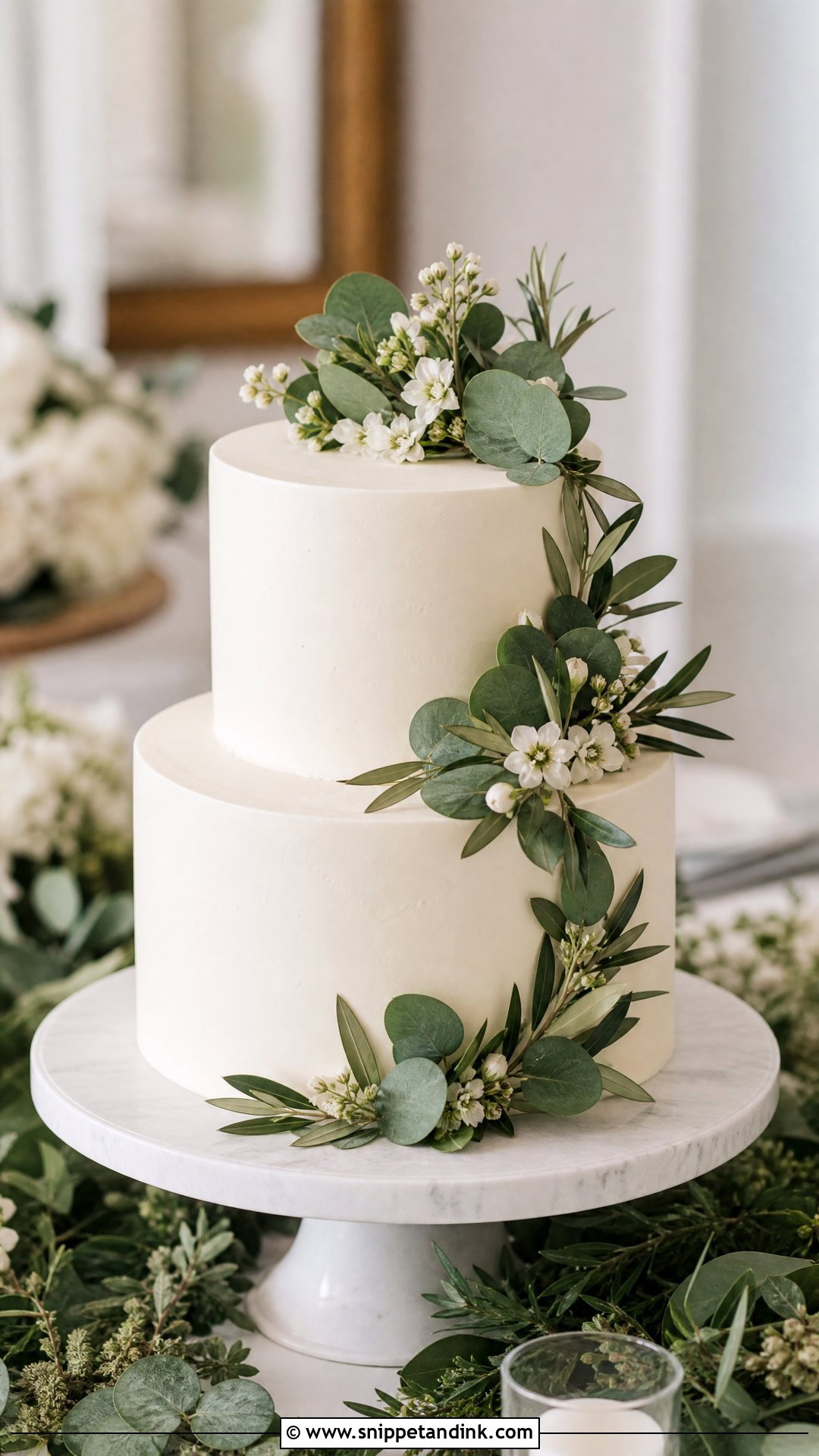2 Tier Wedding Cake With Greenery - Snippet and Ink - 20 Simple Elegant 2 Tier Wedding Cakes