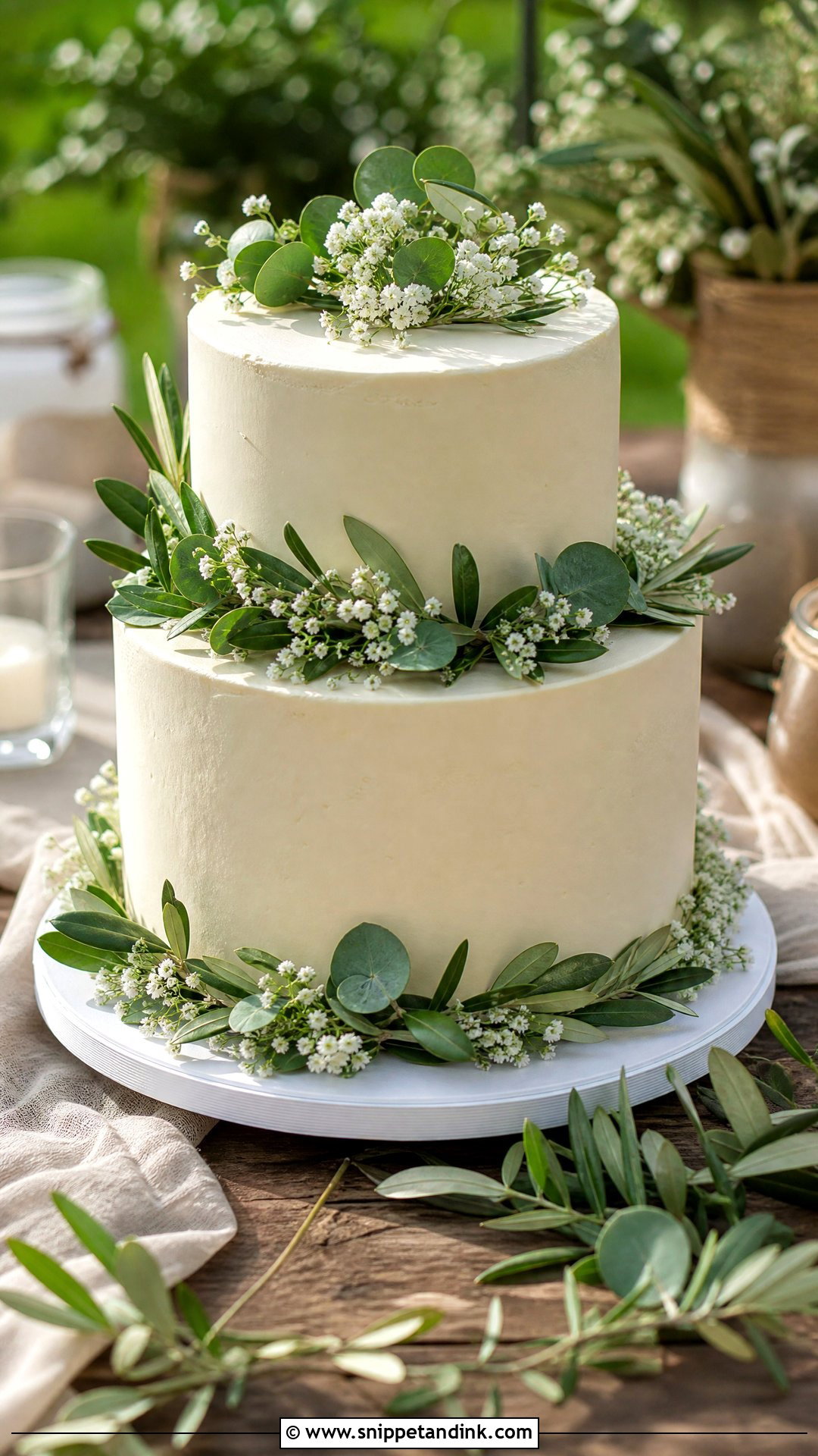 2 Tier Wedding Cake With Greenery - Snippet and Ink - 20 Simple Classy 2 Tier Wedding Cake Ideas