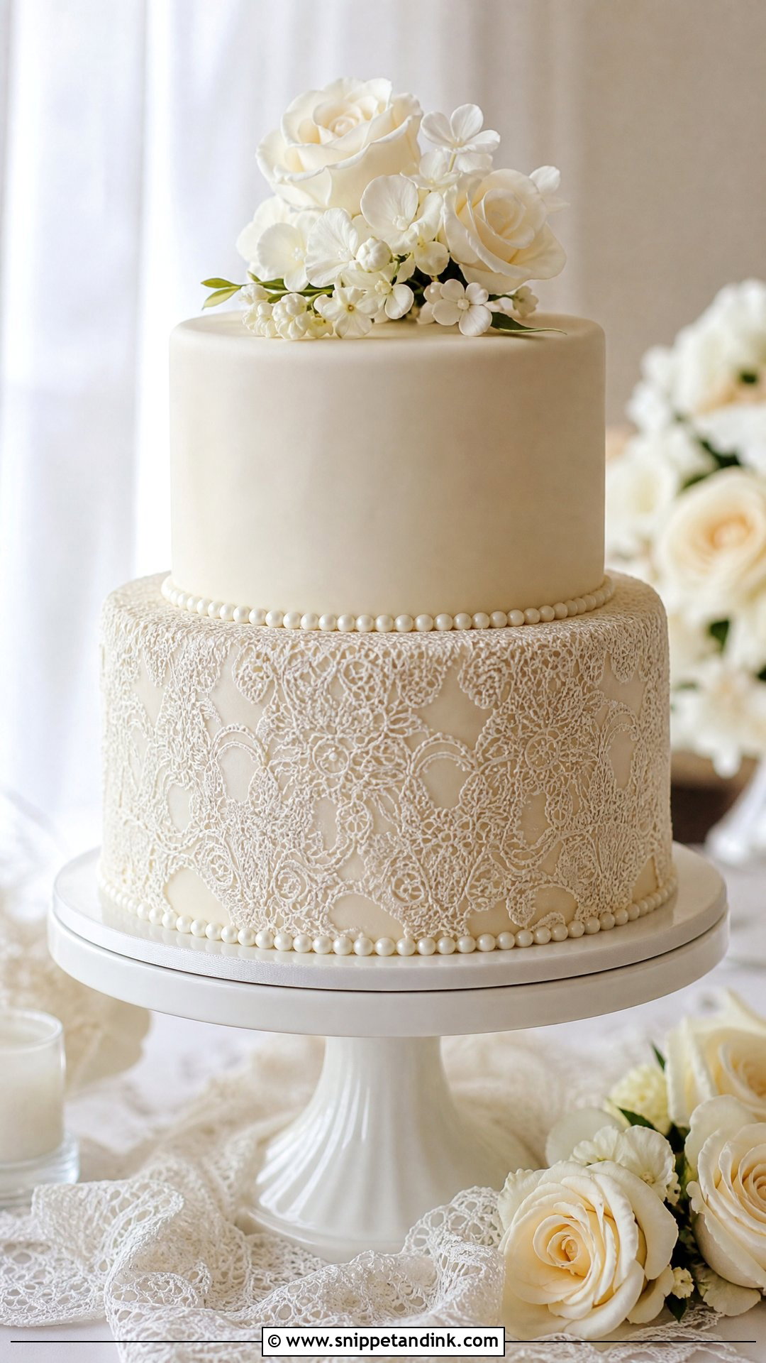2 Tier Wedding Cake With Lace - Snippet and Ink - 20 Simple Elegant 2 Tier Wedding Cakes