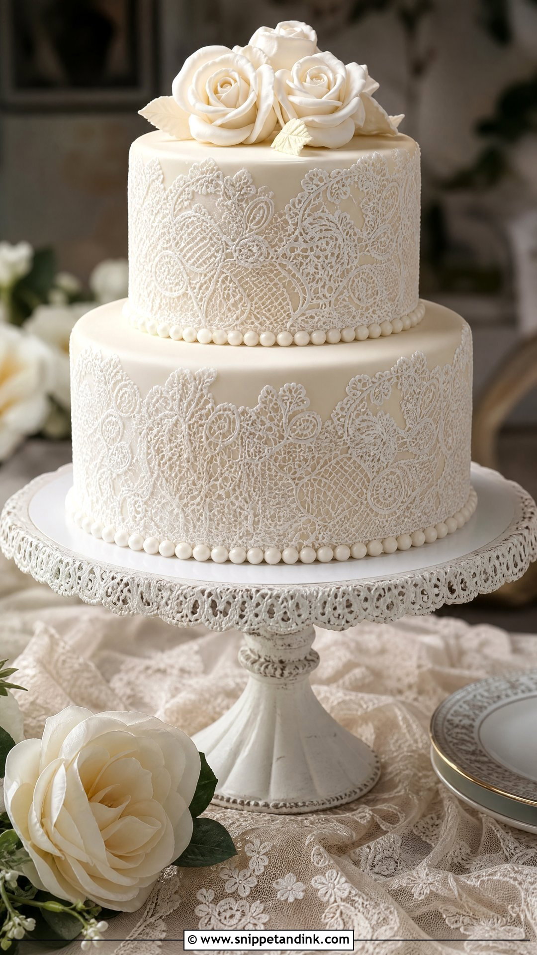 2 Tier Wedding Cake With Lace Detail - Snippet and Ink - 30 2 Tier Cake Designs for Wedding