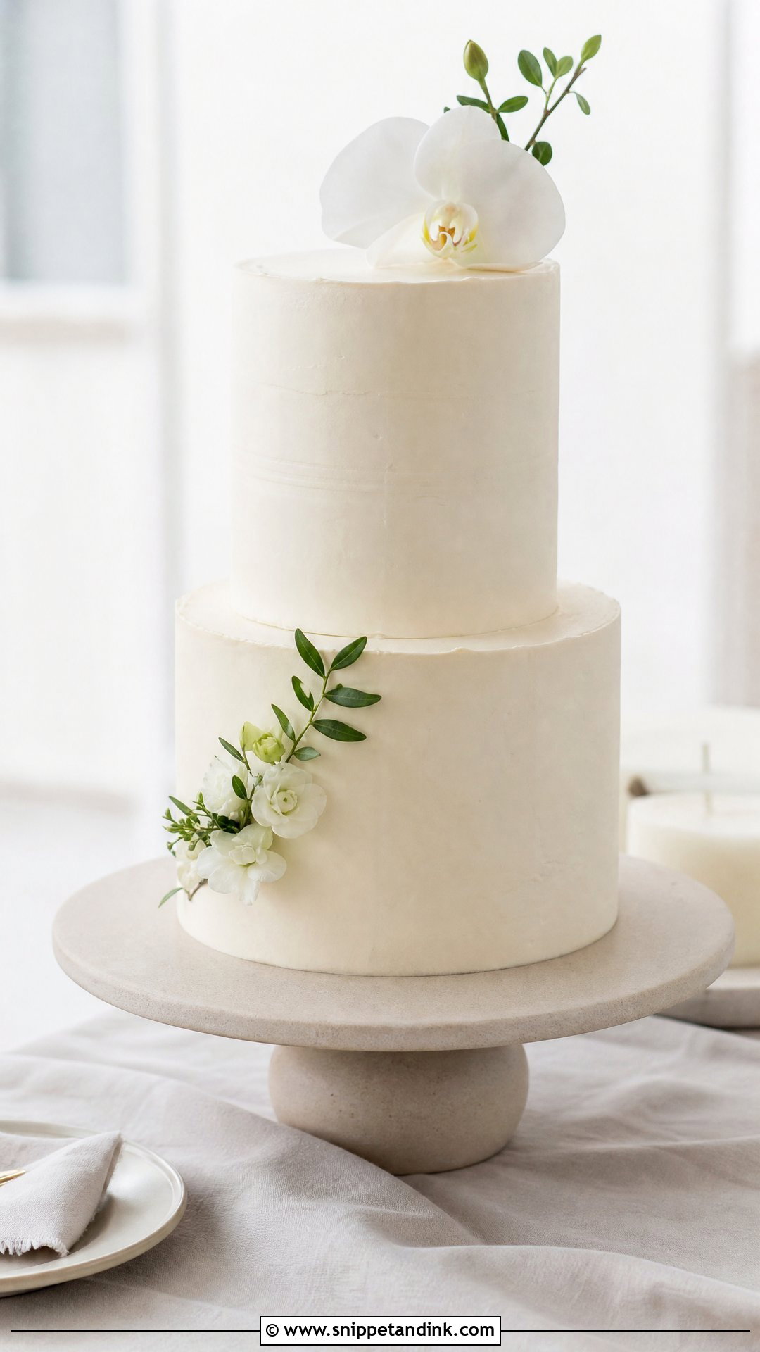 2 Tier Wedding Cake With Minimal Flowers - Snippet and Ink - 20 Simple Elegant 2 Tier Wedding Cakes