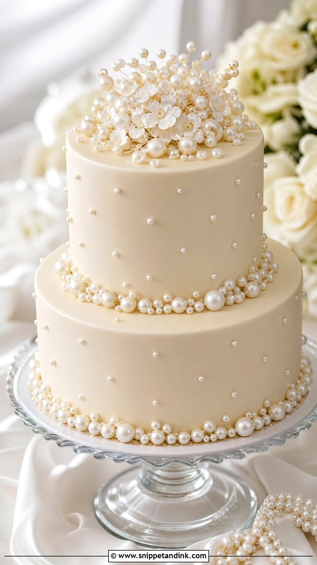 2 Tier Wedding Cake With Pearls - Snippet and Ink - 20 Simple Elegant 2 Tier Wedding Cakes