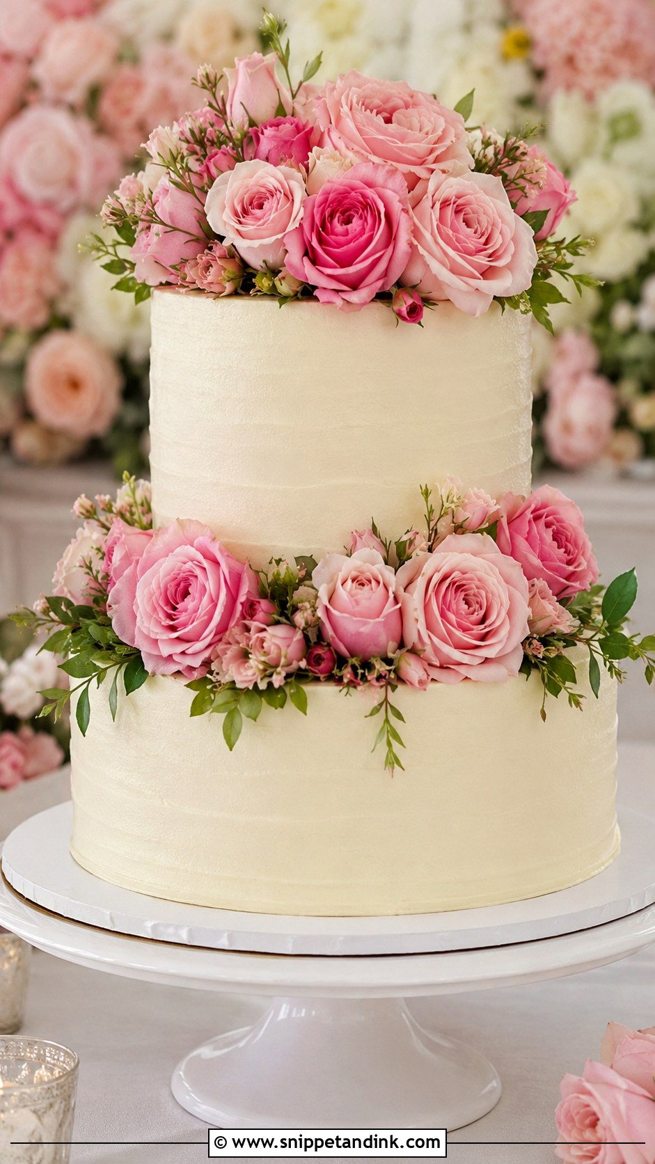 2 Tier Wedding Cake With Pink Roses - Snippet and Ink - 20 2 Tier Wedding Cake Ideas with Roses