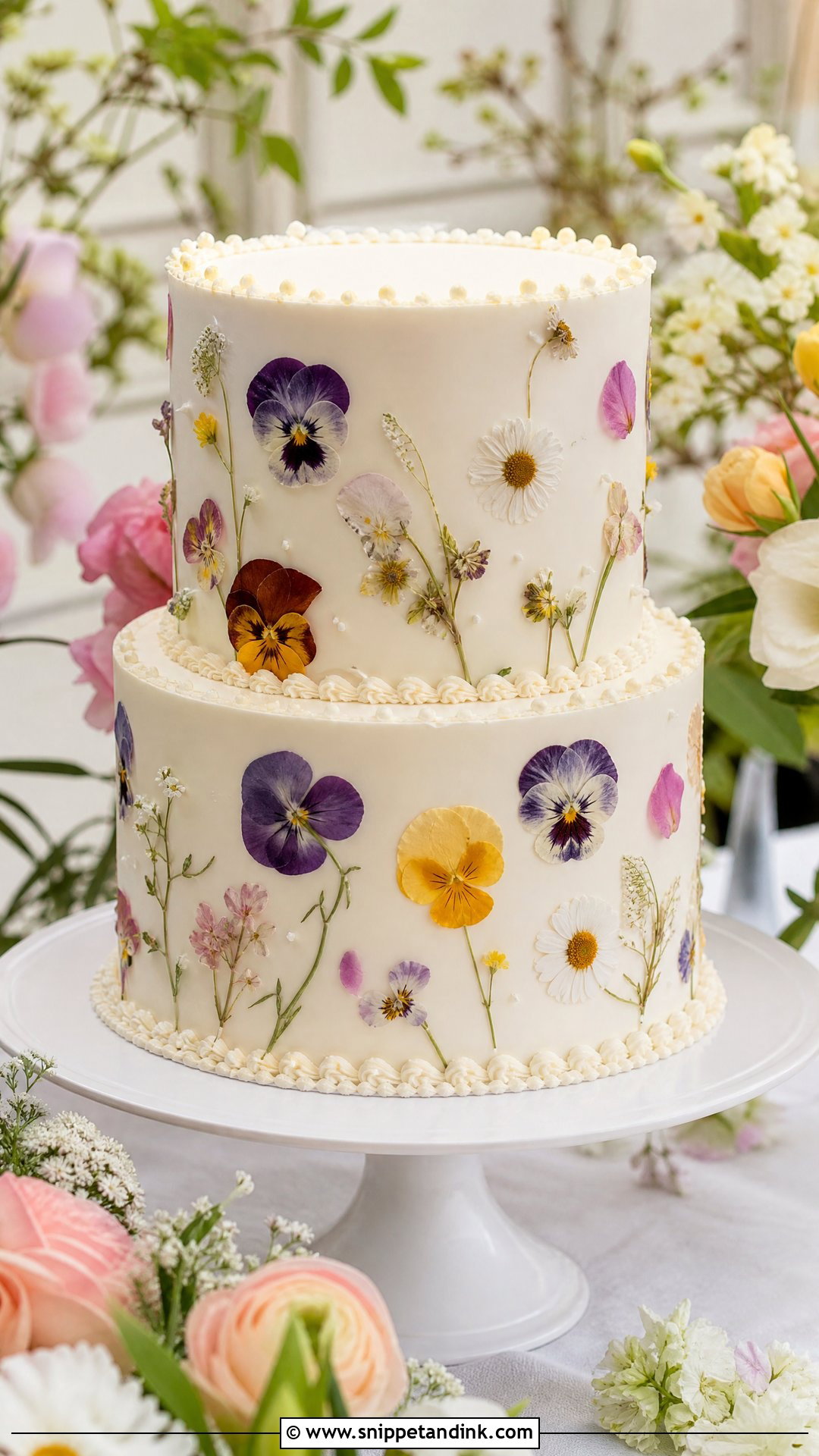 2 Tier Wedding Cake With Pressed Flowers - Snippet and Ink - 30 2 Tier Cake Designs for Wedding