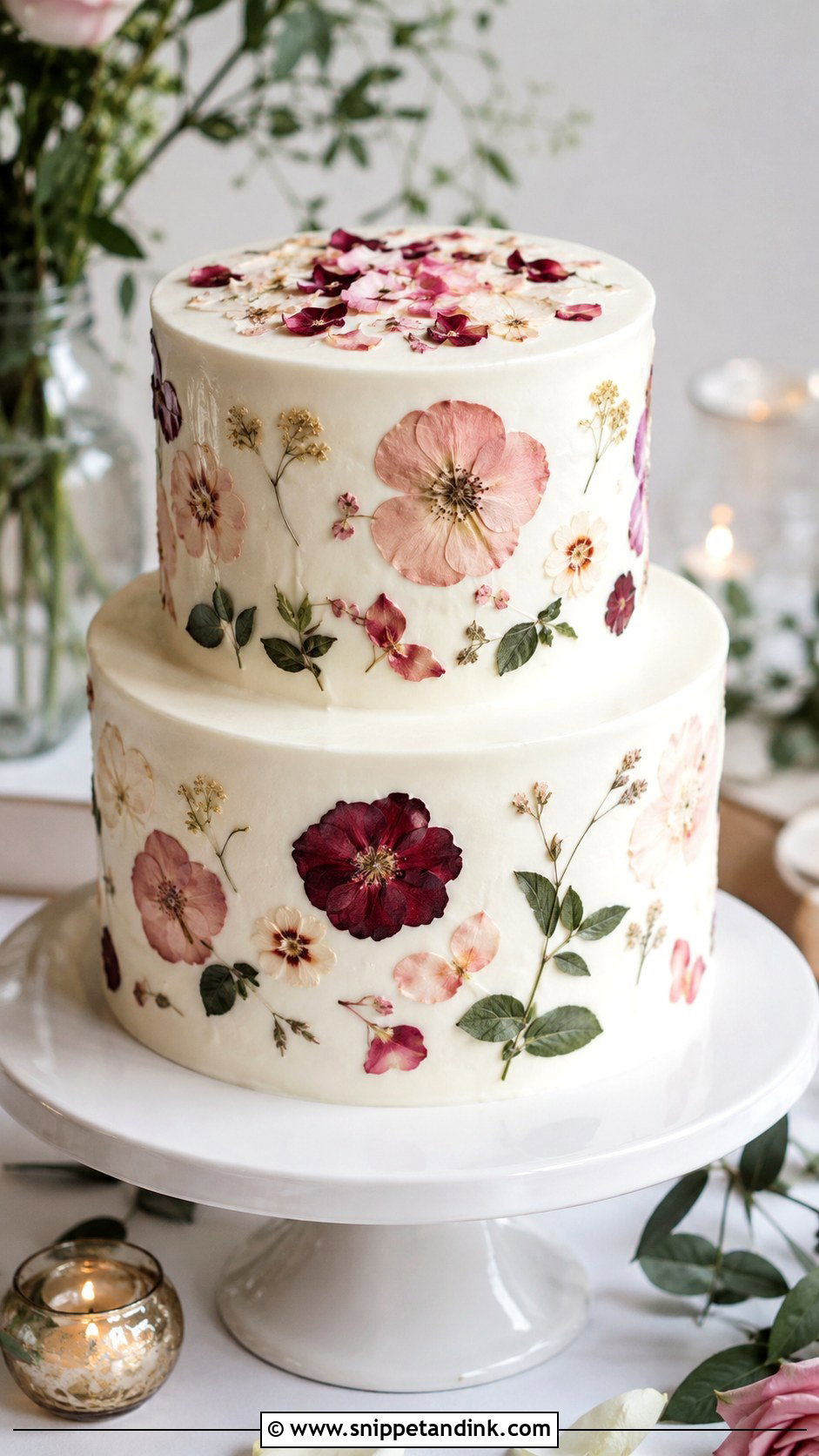 2 Tier Wedding Cake With Pressed Roses - Snippet and Ink - 20 2 Tier Wedding Cake Ideas with Roses