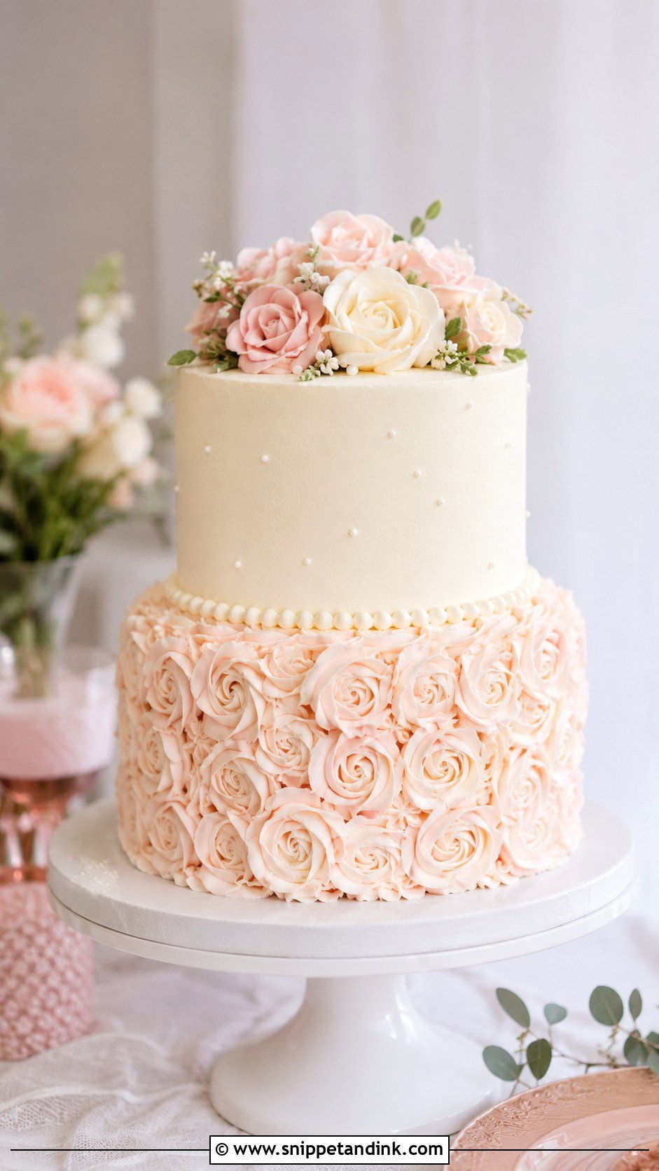 2 Tier Wedding Cake With Rose Piping - Snippet and Ink - 20 2 Tier Wedding Cake Ideas with Roses