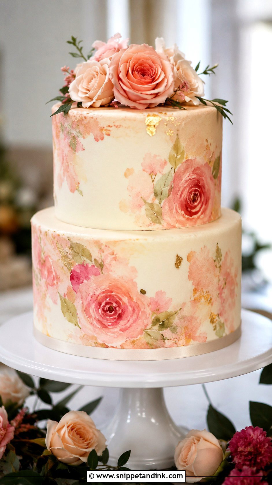 2 Tier Wedding Cake With Rose Watercolor - Snippet and Ink - 20 2 Tier Wedding Cake Ideas with Roses