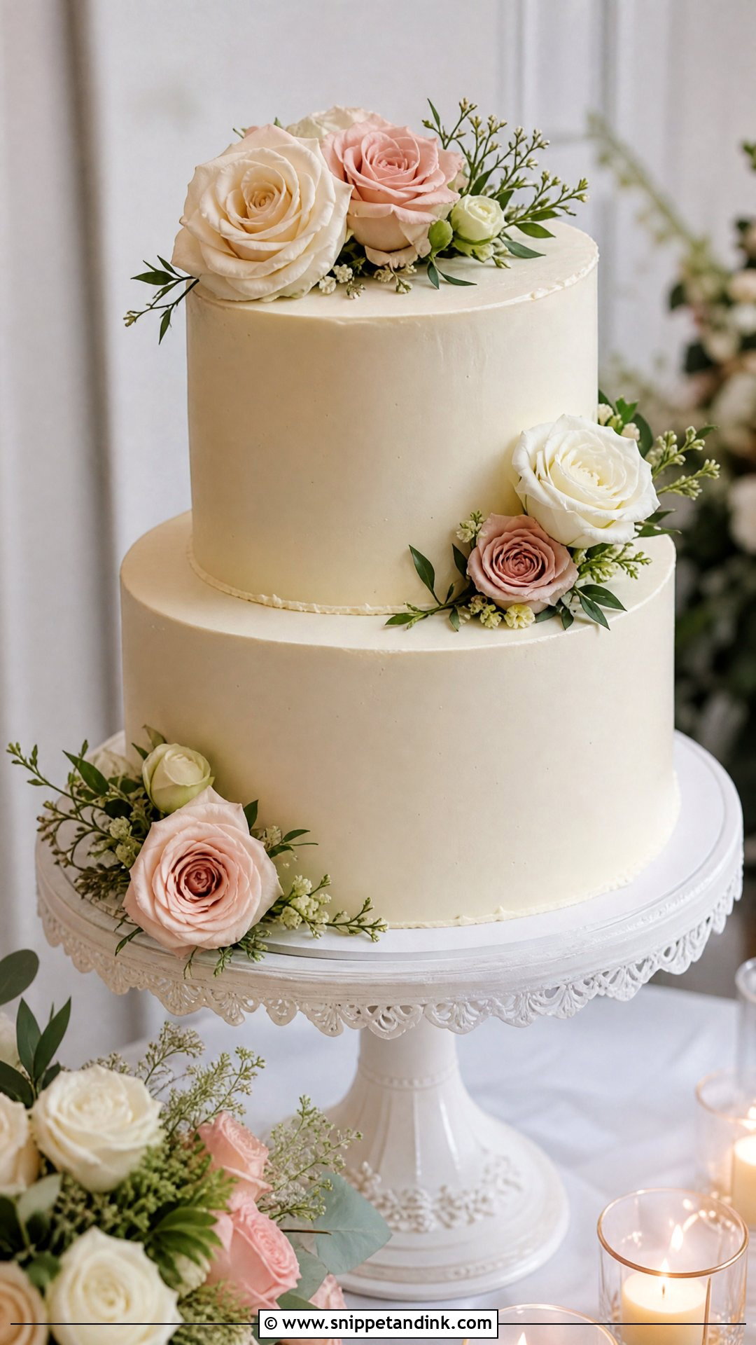 2 Tier Wedding Cake With Roses - Snippet and Ink - 20 Simple Classy 2 Tier Wedding Cake Ideas