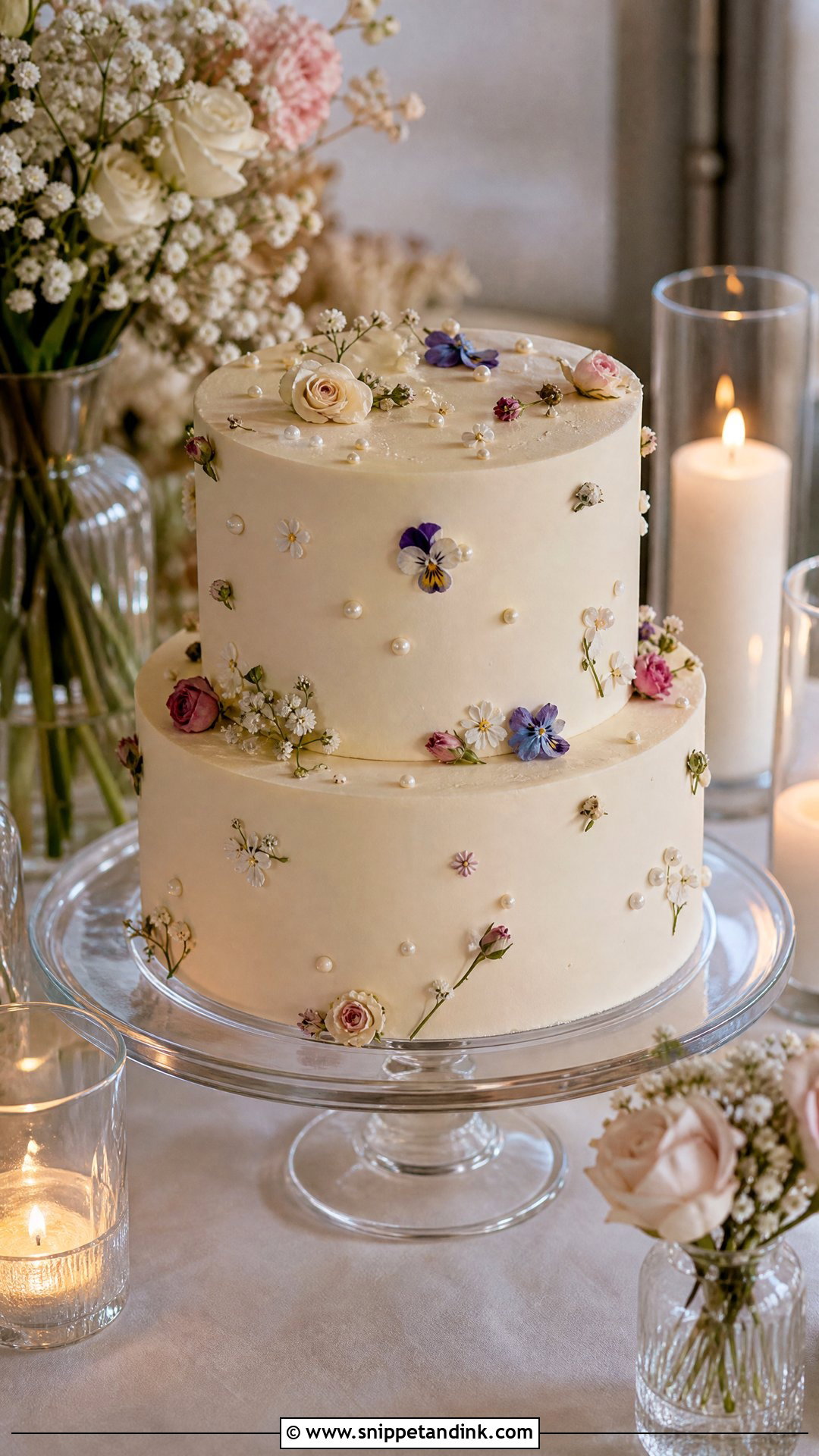 2 Tier Wedding Cake With Small Flowers - Snippet and Ink - 20 Simple Classy 2 Tier Wedding Cake Ideas