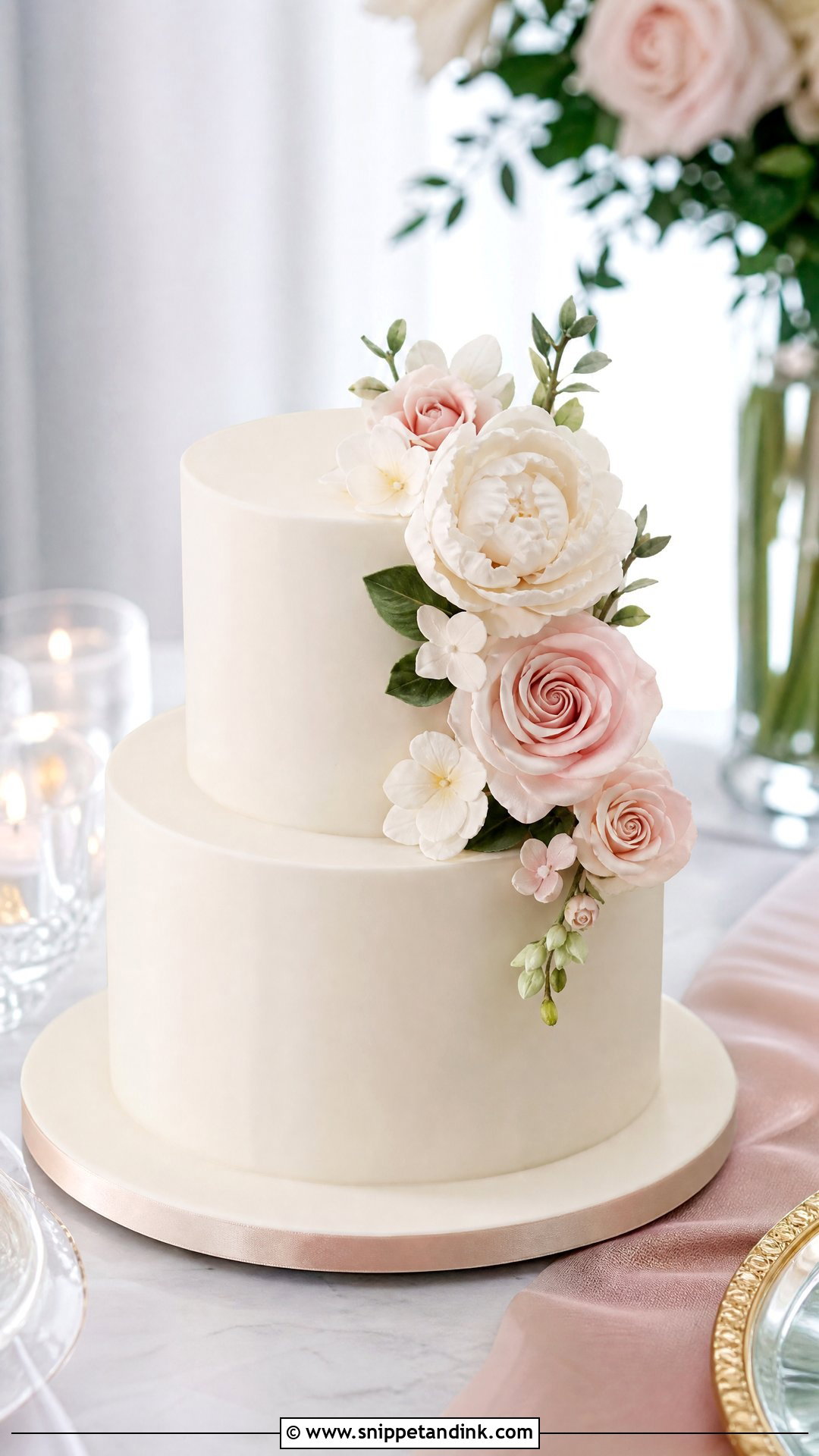 2 Tier Wedding Cake With Sugar Flowers - Snippet and Ink - 20 Simple Classy 2 Tier Wedding Cake Ideas