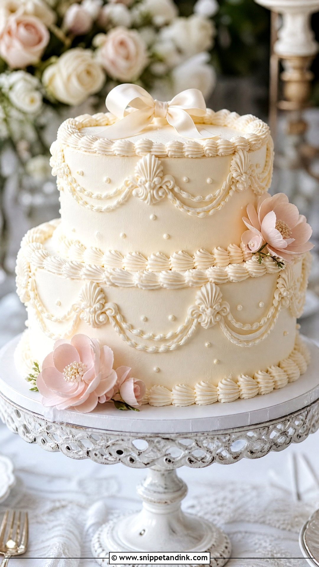2 Tier Wedding Cake With Vintage Piping - Snippet and Ink - 30 2 Tier Cake Designs for Wedding